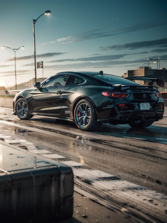 An ultra-detailed, ultra-realistic 4k racing car art piece with a close-up of a racing car on a highway. The artwork shows the motion blur effect, with the focus on the car itself. The car is captured from a side view, showcasing its sleek and dynamic design. The highway in the background adds depth and context to the piece. The overall quality of the artwork is at the best level, resembling a 4k, 8k masterpiece. The colors used are vivid and vibrant, enhancing the energy and excitement of the scene. The lighting is carefully crafted, emphasizing the car's contours and highlighting its metallic finish.