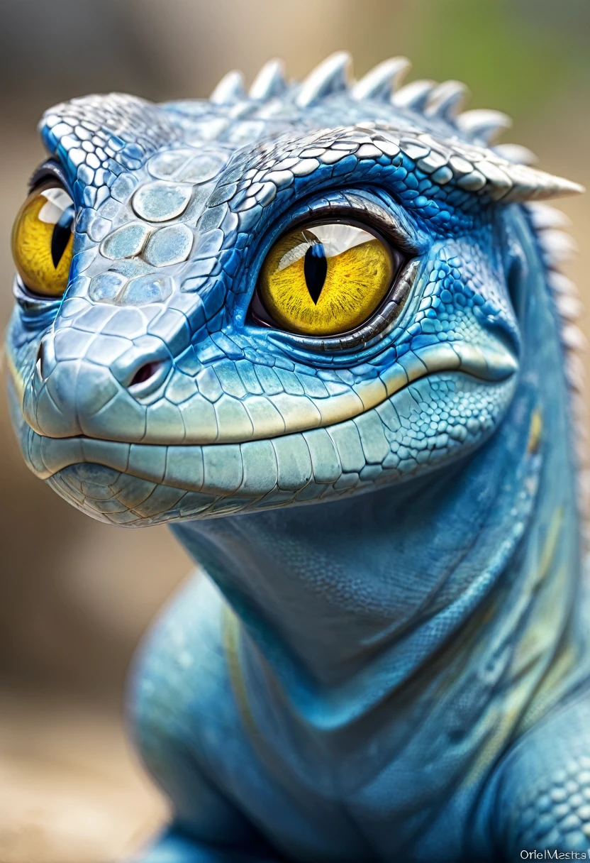 gigantic, reptil yellow eye, blue transparent body, close up, obra maestra, mejor calidad, tilt and shift.