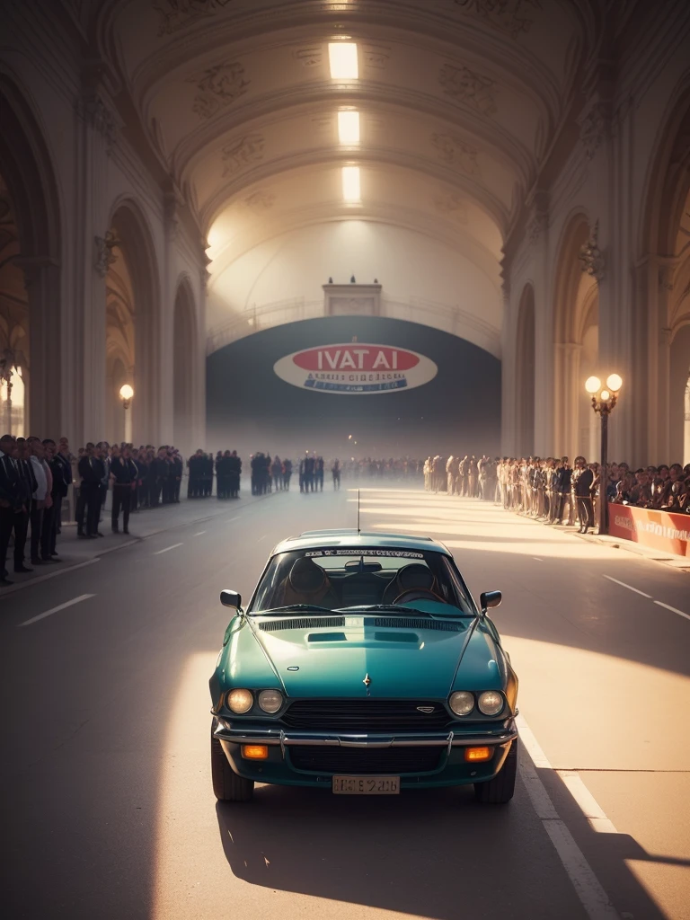 retro:1.3, race cars:1.3, cars, earth and cyan, punk, happy, race track, vintage cars:1.3、retro lighting, ((Imaginative scene)), (( highly detailed: 1.4), (( Masterpiece)), ( beautiful: 1.3), (Photorealistic: 1.4), 8k.