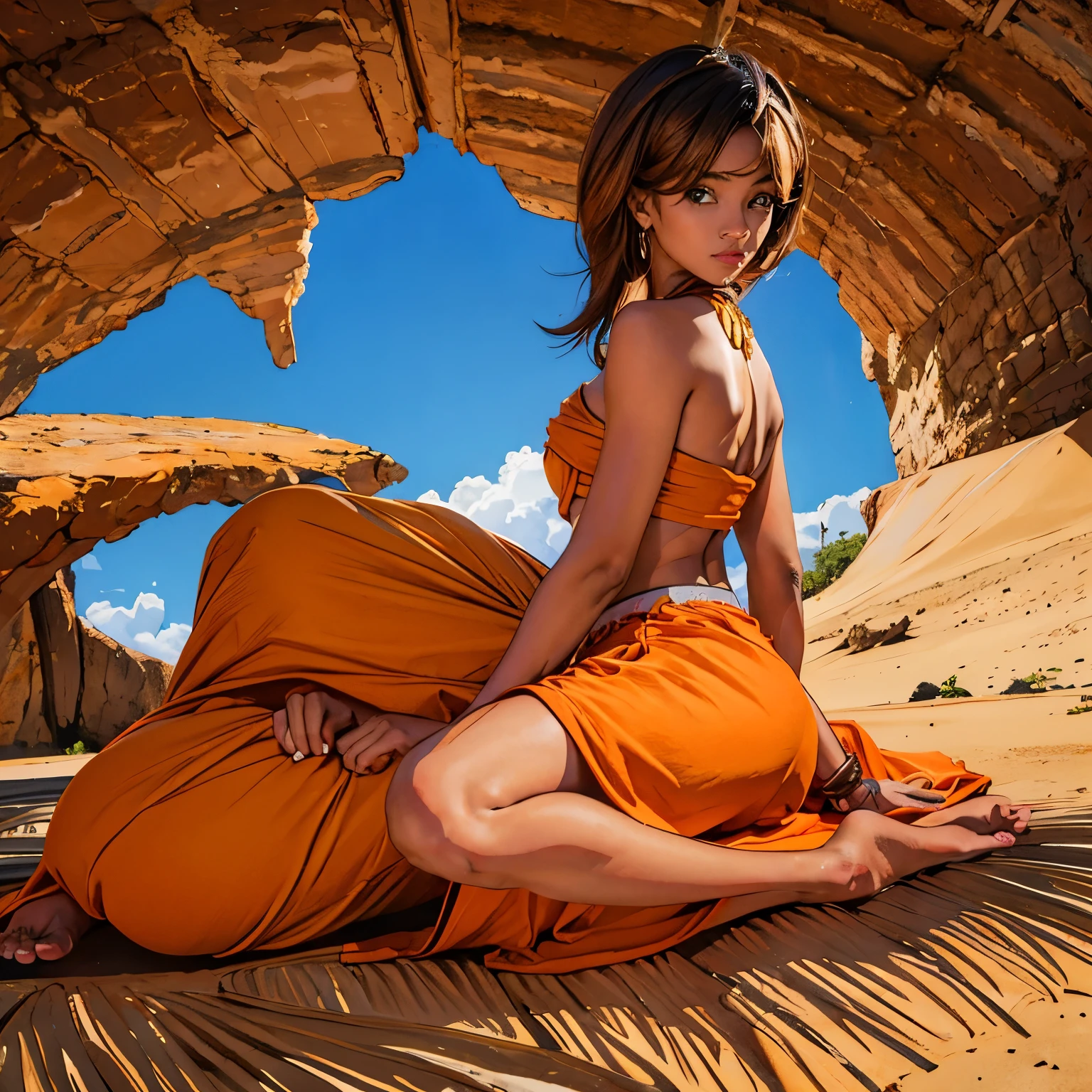 35mm candid shot of a gorgeous woman in an oasis in the middle of the desert. Shot on Kodak Aerochrome --ar 2:3 --style raw
