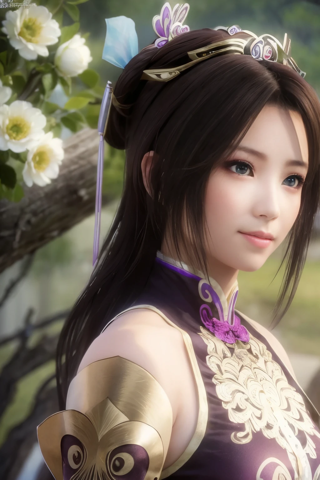 Diaochan of the Romance of the Three Kingdoms,masterpiece、field,lawn area,beautiful girl、fine eyes、puffy eyes、highest quality, 超High resolution, (reality: 1.4), movie lighting、Japanese、asian beauty、Korean、super beautiful、beautiful skin、(超reality的な)、(High resolution)、(8K)、(very detailed)、(美しくfine eyes)、(Super detailed)、detailed face、bright lighting、professional lighting、diagonal bangster piece:1.4),(highest quality:1.4),(confused:1.4)