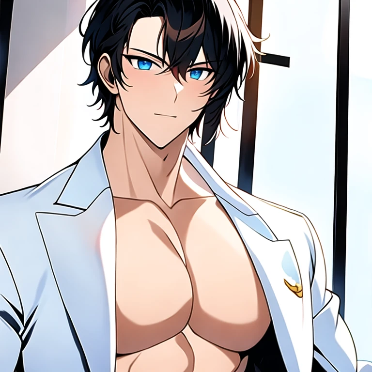 (masterpiece, best quality:1.2), 1man, solo, anime, black hair, PMP