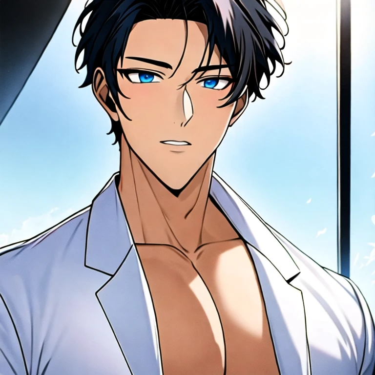 (masterpiece, best quality:1.2), 1man, solo, anime, black hair, PMP