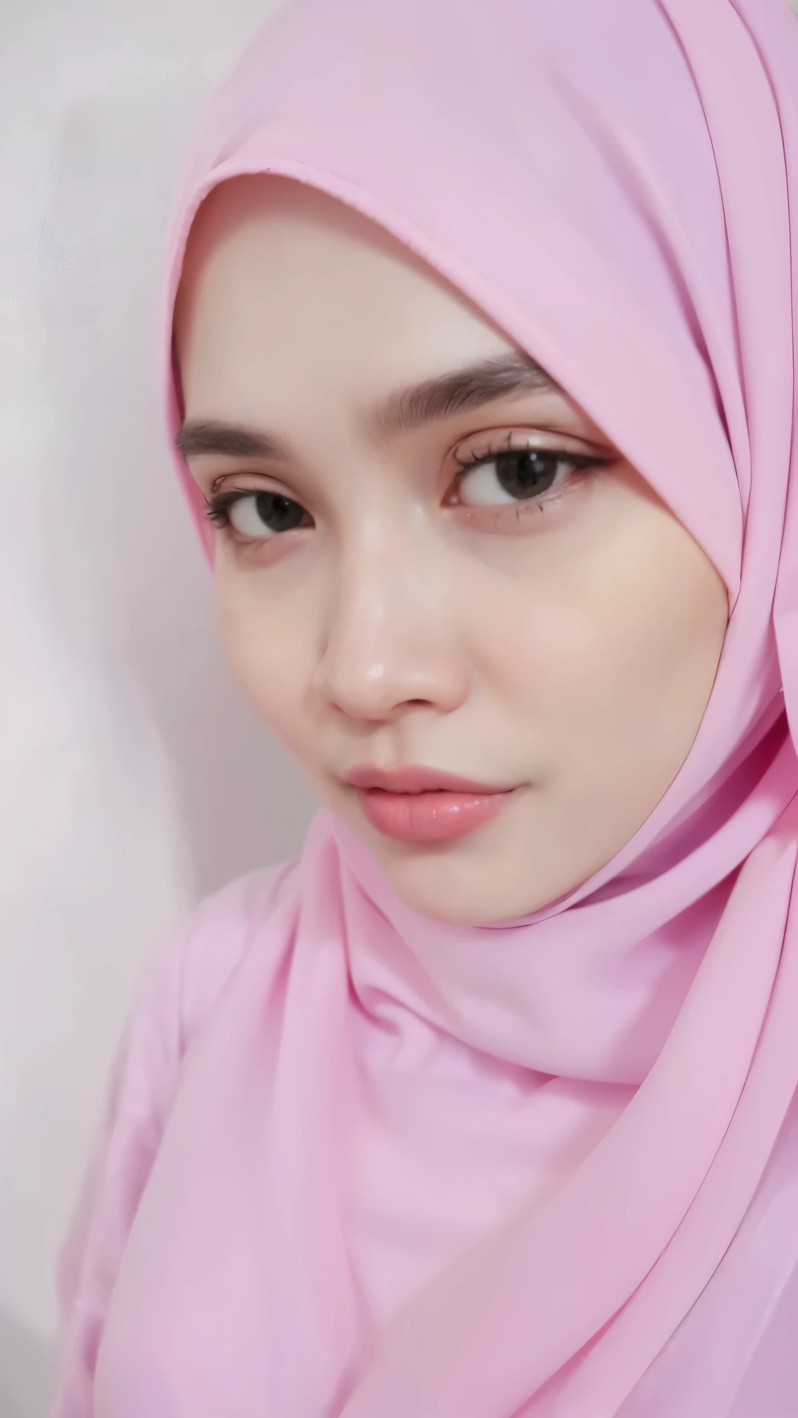 masterpiece, (ultra-high-definition portrait, vignet:1.4), Realistic, extremely detailed, CG unified, 8k, Clean lines, highly detailed, High-definition, raw color photos, she is smiling, Realistic portrait, Cinematic Light, Beautiful detailed, (1hijabgirl, indonesian:1.5), (165cm tall, big breasts with lips like she wants to kiss:1.5), Beautiful big breasts, breasts details, very tight, (Biggorgeous breast, Smiling:1.5), (Smiling, Big Breast:1.4), Close up of a girl in Beautiful clothes with errected nipple, biggorgeous breast, Soft smile, scarf, (Bombastic Side Eyes with curvaceous body:2), pose 4 of 1 6, Undress, No bra, (nipples that are clearly sticking out detail:1.2), Outdoors, high intricate detailed.