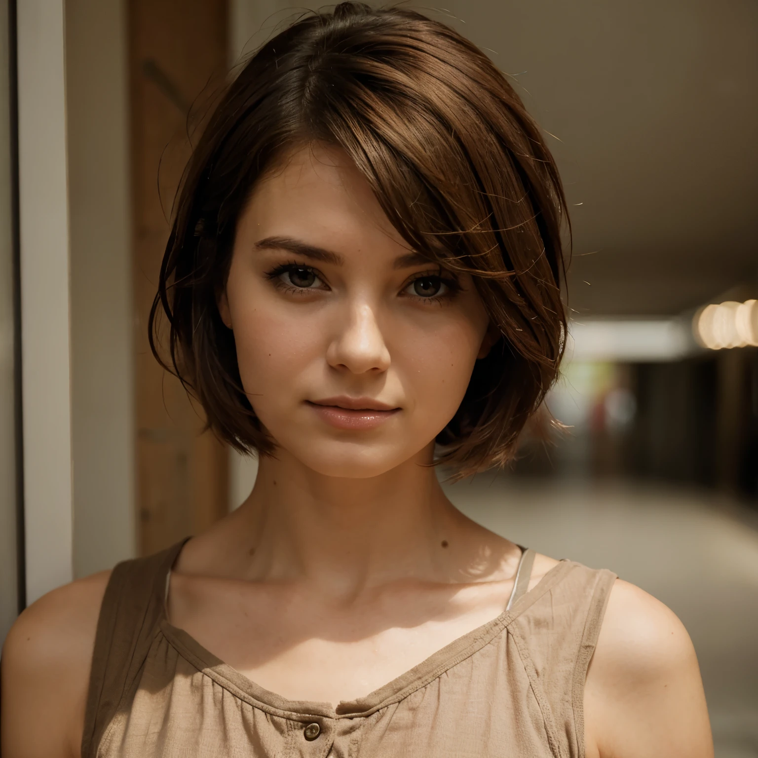 Make a picture of a lady with short brown hair