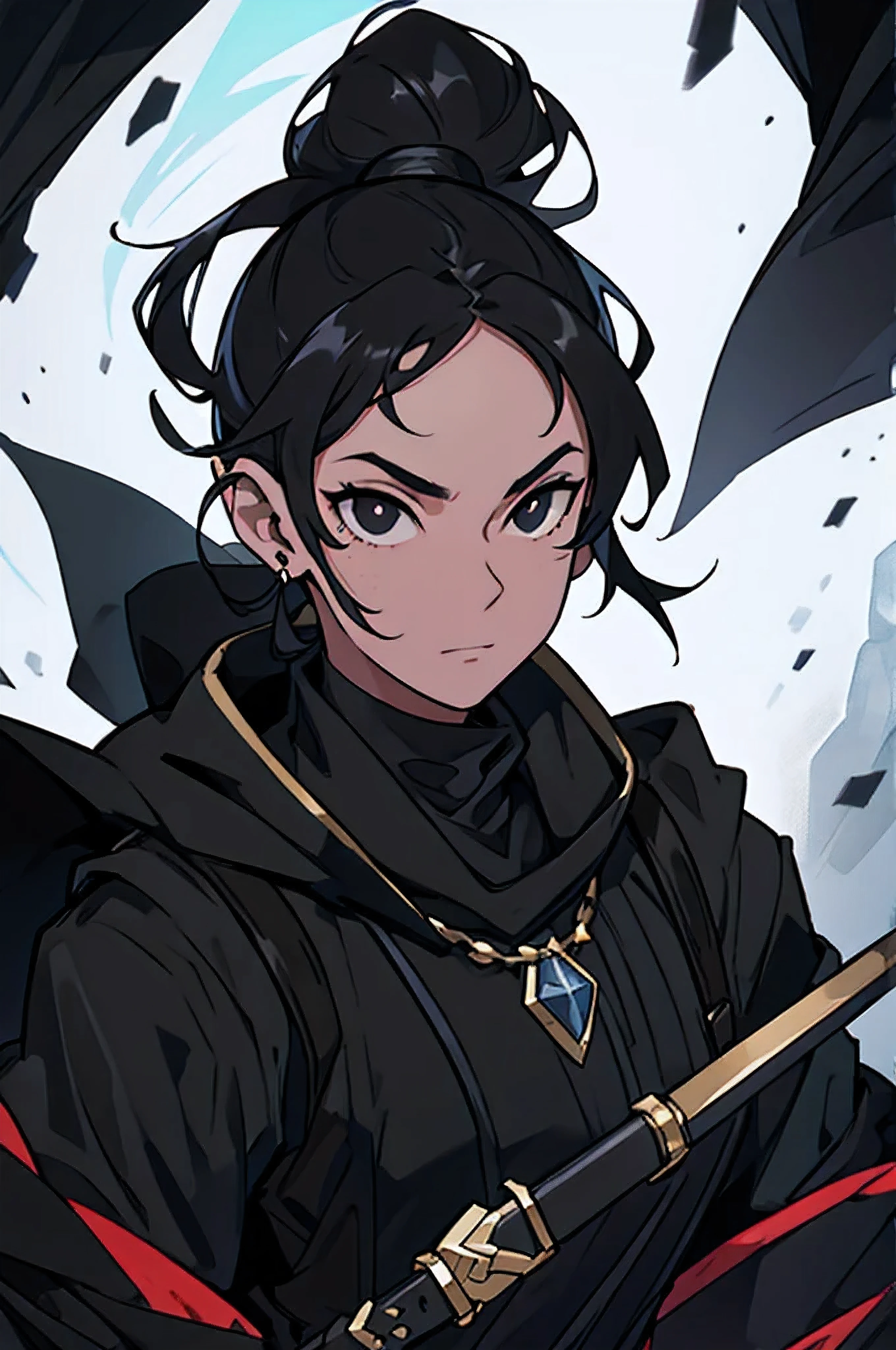 4k , ultra high definition , detailed face , detailed background , a black sorceror with black eyes and black hair