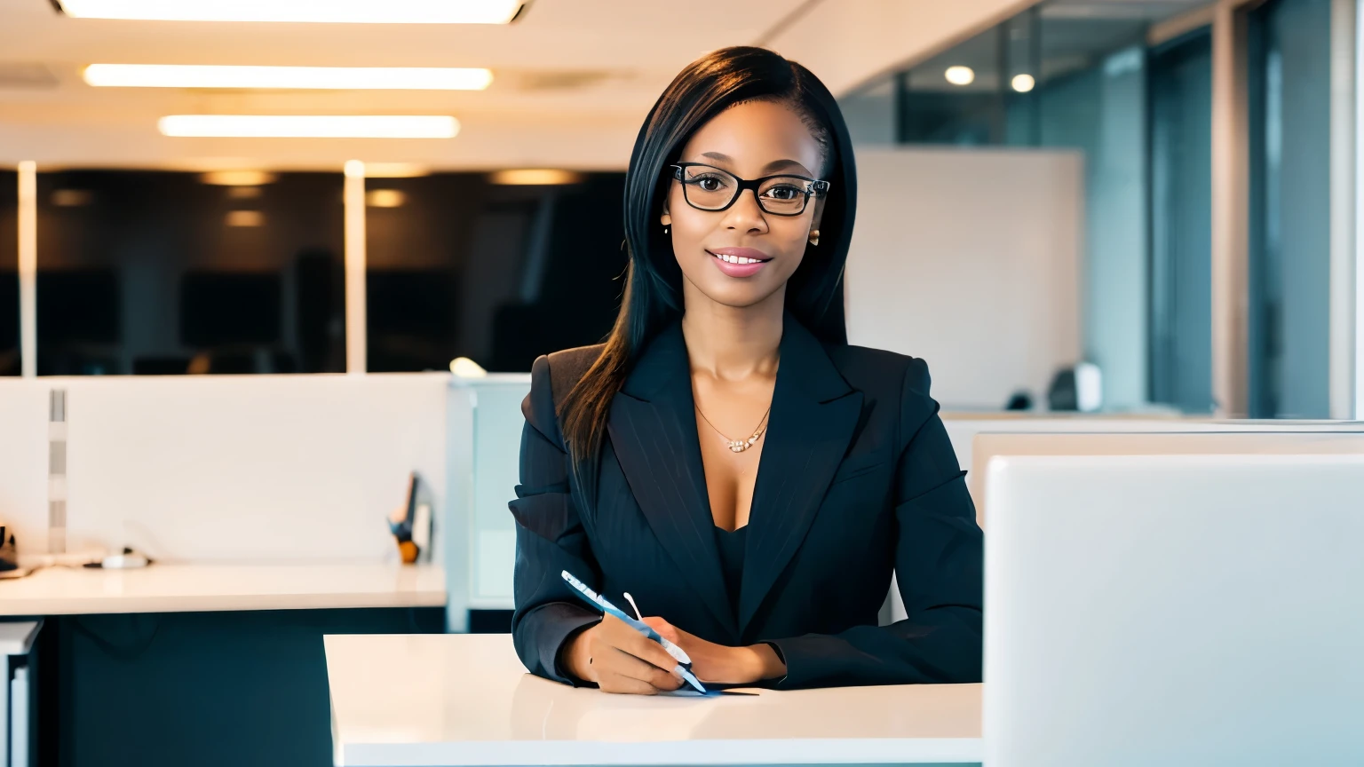 Portrait of black business woman in bright, modern office