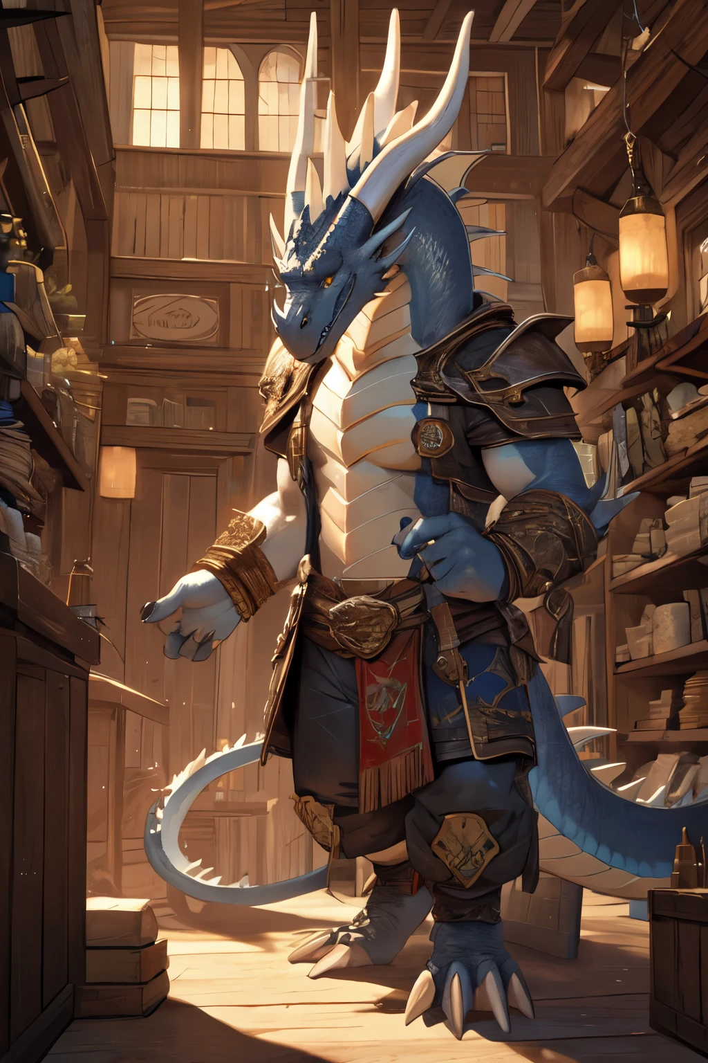 princessember, (masterpiece, best quality, high quality, highres:1.4), detailed, extremely detailed, dark lighting, 4K, female, 1female, slim_woman, toned body, dragon, white body, smooth skin, anthro legs, tone body, (dragon feet), (toe claw), solo, black spikes, blue eyes, (detailed eyes), dragon horns, dragon tail, bare_shoulders, (clothing, topwear: tanktop, handwear:(cloth wrap), bottomwear:(pants:black))), beautiful, ((mouth closed)), long hair, has hair, pretty, no bra, hard nipples, medium breasts, covered breasts, monk, timid, averting eyes, cute, standing in a dojo, smiling