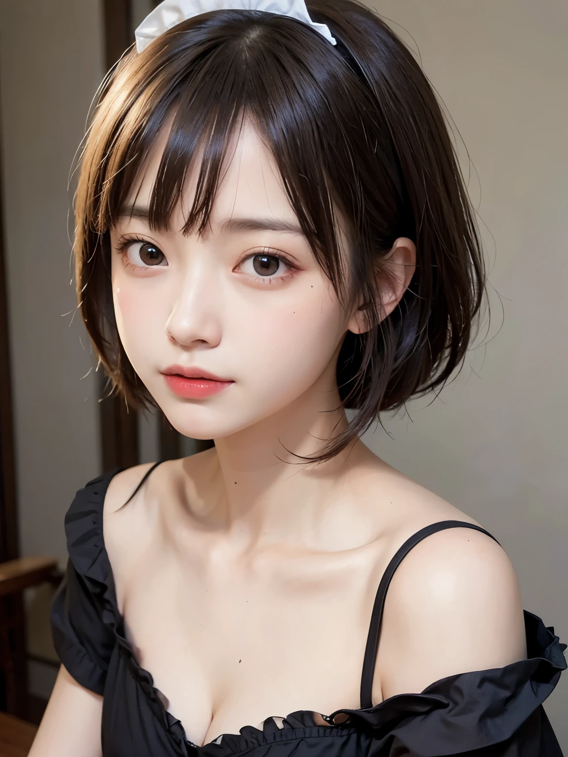 1 nogizaka girl,masterpiece, best image quality, high quality, ,one girl,beautiful girl,(pureerosface_v1:0.4), (maid:1.2),become familiar with, become familiar with eyes, become familiar with skin, beautiful skin, ultra High resolution, (reality: 1.4), so beautiful, young face, (small face:1.5),transparent makeup, thin, (超reality的な), (shape), (High resolution), (8K), (highly become familiar with), (best shape), (beautifully become familiar with eyes), (super become familiar with), (wallpaper), (become familiar with face),full body,looking at the viewer, small details, become familiar with face, smile, look straight ahead, realistic pictures, bright lighting,professional lighting,big breasts,(Drooping eyes:1.5)