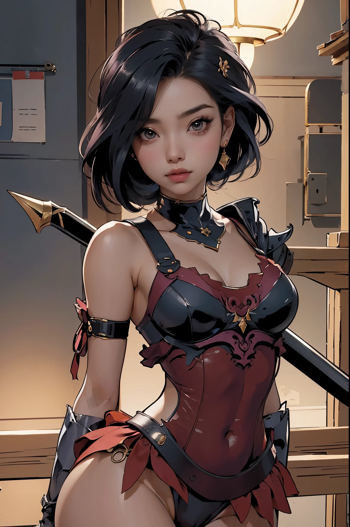 Un primer plano de una caricatura de una mujer con una espada, extremely detailed artistic germ, estilo artgerm, artgerm y rossdraws, cushart krenz arte clave femenino, krenz cushart y artgerm, estilo ivan talavera y artgerm, estilo artgerm, artgerm detallado