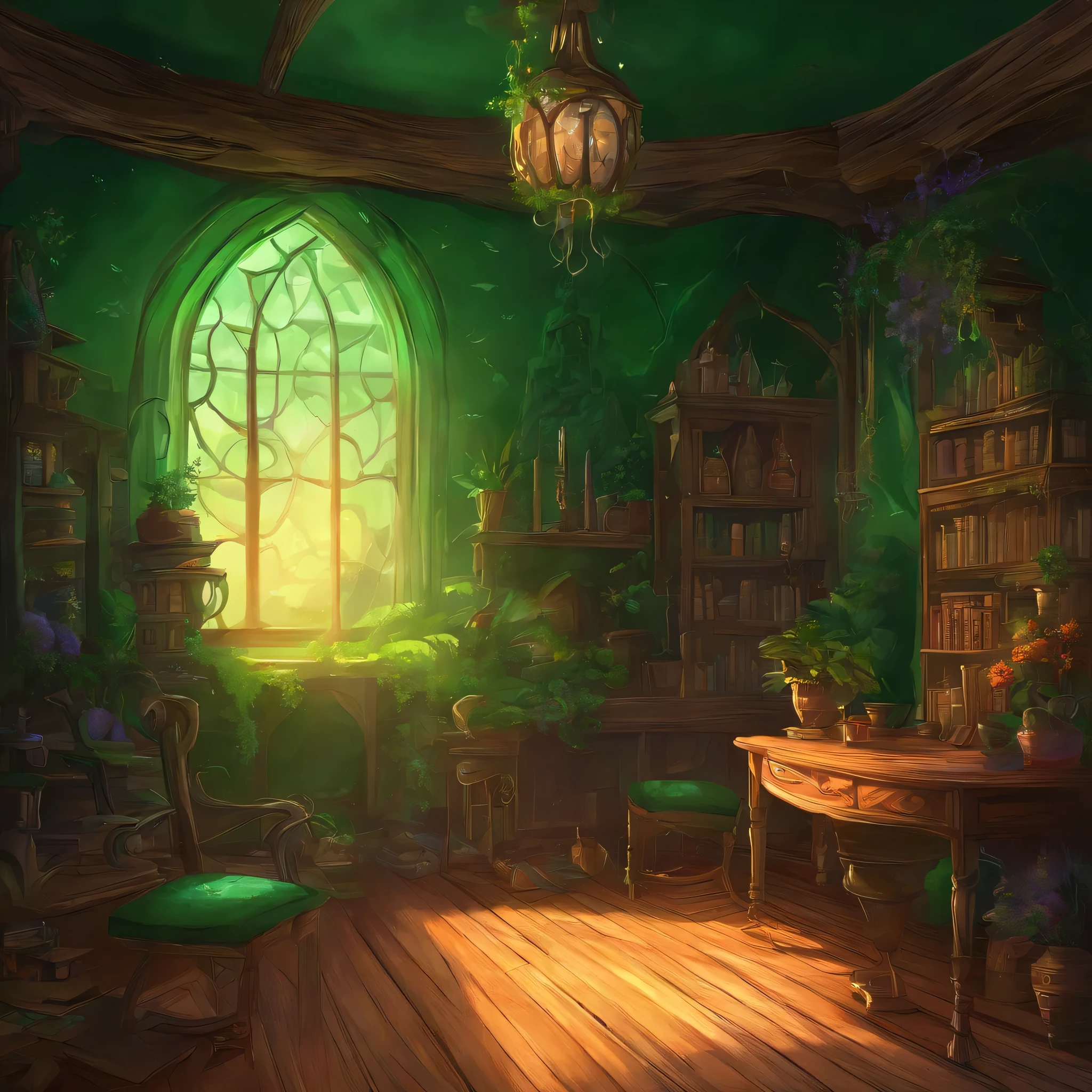 witch'my room、emerald green wall、wood grain floor、pouring light