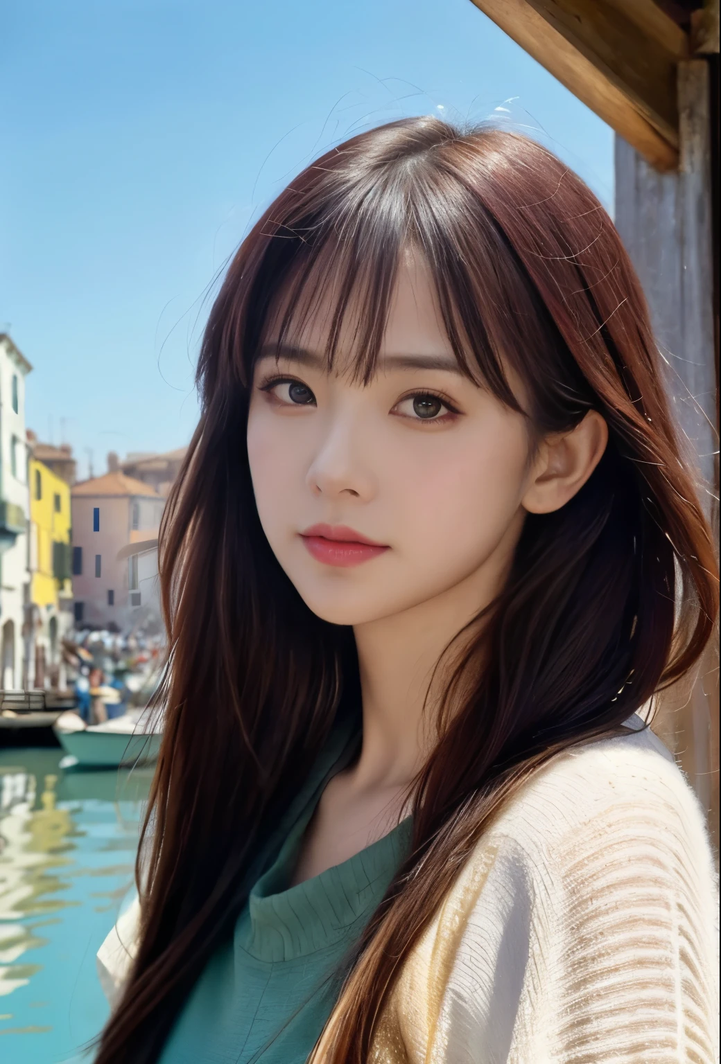 model shooting style, (very detailedCG Unity 8K壁紙), Full body photo of the world&#39;s most beautiful artwork, Amazingly Beautiful Pictures Realistic Cute Woman, Surreal ultra-detailed photo of a beautiful girl as a 2020s female dancer on a boat in Venice 2020s,(Bridge of Sighs background),(princess eyes,Shining eyes), detailed symmetrical beautiful hazel eyes, detailed gorgeous face,very detailed, lively,Professional majestic oil painting by Ed Blinky, Atay Gailan, Studio Ghibli, Written by Jeremy Mann, Greg Munches, Antonio Moro, Trending with ArtStation, Trending on CGsociety, Complex, high detail, sharp focus, dramatic, Realistic painting art by Midjourney and Greg Rutkowski