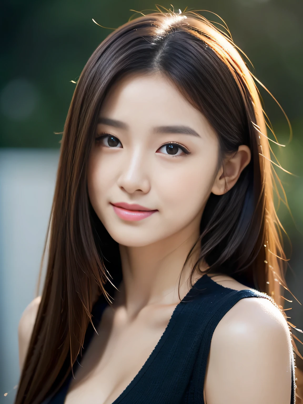 (((32ｋ,high details,high detail、masterpiece,attention to detail,Full body Esbian,alone))),Raw photo & realistic atmosphere,beautiful dark black eyes,detailed mouth,glossy lips,thin eyebrows,fine eyes、Soft white skin that shines in every detail、her deep black eyes are so beautiful,lip details、very beautiful face,very well-shaped face、lifelike face,shining beautiful lips,beautiful eyebrows,infinite reality, Realistic young gravure idol,Very cute college girl, , young gravure idol, young gravure idol, She is a very beautiful and cute 20 year old beautiful girl...,with a flushed face,An incredibly beautiful and classy 20 year old girl,natural soft light,（shiny black slightly brown hair,,Beautiful and kind eyes：1.5）,gentle smile,well-shaped chest,,immature body,medium long hair,beautiful posture,facing forward,no makeup,think ahead,upper torso，