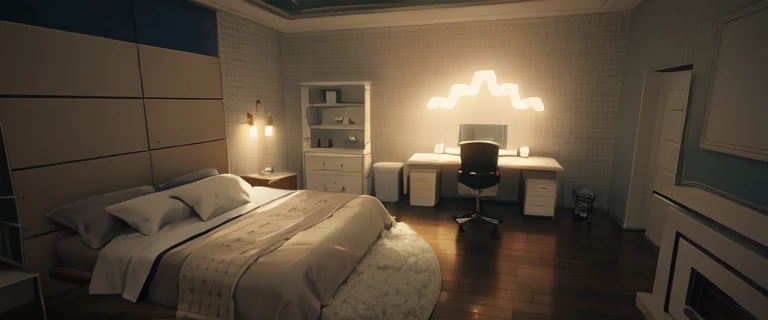 bedroom, cinematic lighting, field of depth
