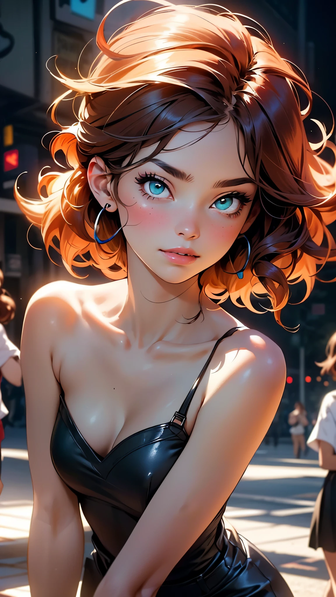 melancholy lighting, quiet, calm, brightness, masterpiece, best quality, (ultra photorealistic:1.3), (masterpiece:1.4), best quality, ((realistic)), high quality, highly detailed, ((Real image)), ((realistic skin)), ((realistic face)),(illustration:1.05), (beautiful:1.05), (beautiful detailed eyes:1.05), (cinematic light:1.1), Full body, precise proportions, 28-year-old girl, skinny female, red and blue headphone, dancing at the night club with two friends, two-tone hair blue and red hair, tulle, long legs, buttocks, blush, shyness, collarbone, abdominals, double weave, beautiful and delicate face, fair skin, real skin, (face detail), pores, super high resolution, 8k, parameters Best quality, masterpiece, super high resolution, (Realistic 2.0), More details, detailed skin, wearing a short black leather skirt, no panties, white teeth, voluminous curly hair, perfect and well designed light green eyes, girlfriend, beautiful, beautiful, studio lighting