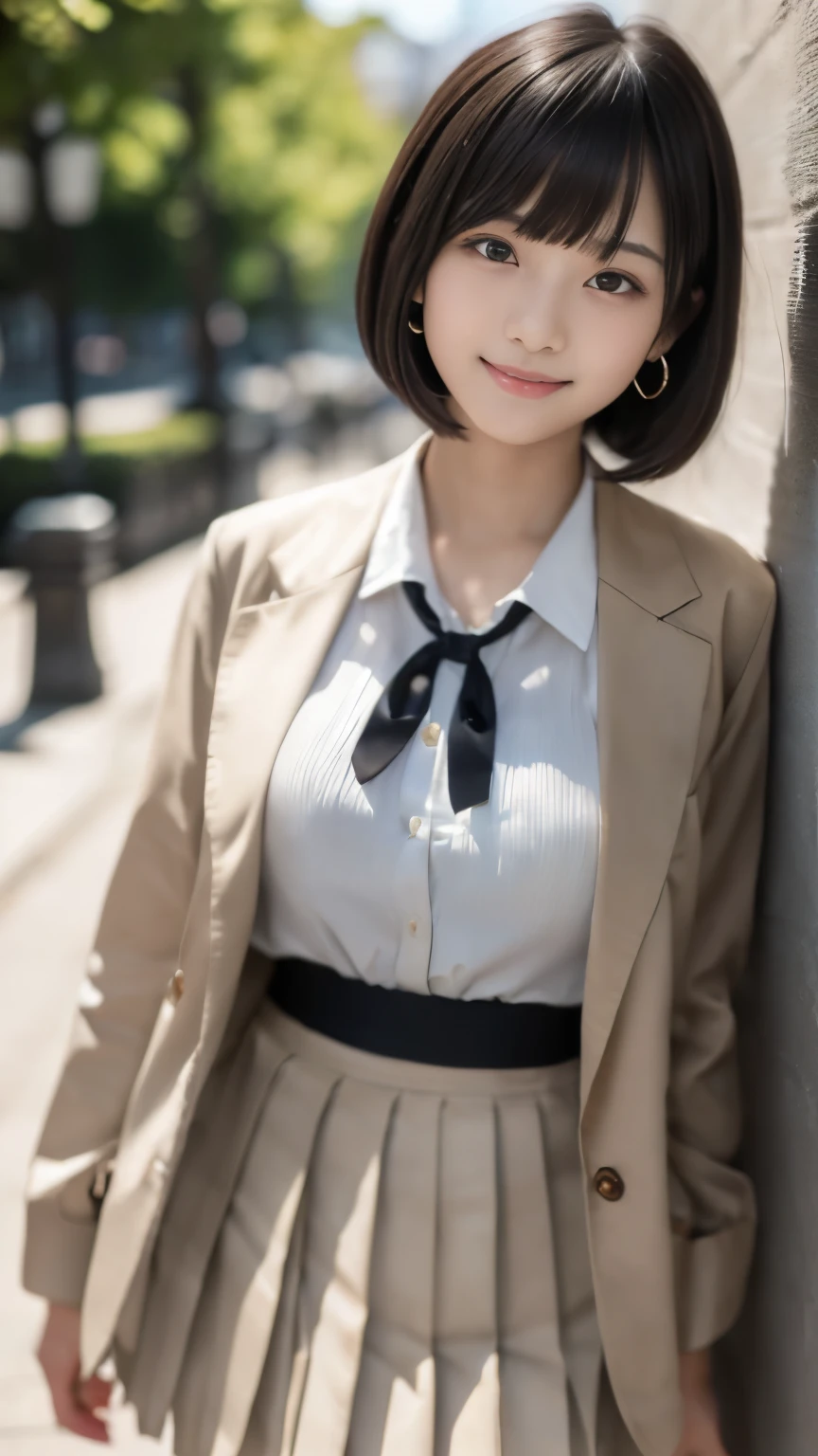 ((8k, RAW photos, top quality, masterpieces), high-definition RAW color photos professional close-up photos, (realistic, photorealism: 1.37), (highest quality), (best shadows), (best illustrations), collarbones ((big)), ((erotic, sexy, ultra high resolution, high-definition CG unified 8K wallpapers, physically based rendering, movie lighting), (aegyo sal:1), 18 year old girl, (grey blazer, ribbon, socks, high school uniform: 1.2), high school classroom, beautiful detail eyes, light on the face, ((full body shot: 1.2)), especially strong light, (upper eyes, grinning smile:1.2),shiny skin, (((black hair, bob hair:1.2))), ( thick thighs), ulzzang-6500-v1.1:0.2, shy, (flash:1.2), NSFW , (puffy), ((seductive posture: 1.2, attractive: 1.2)), (idle), (sitting at a desk in classroom: 1.2)), ((good anatomy: 1.2)), ((bright and refreshing classroom, background blurred: 1.2)), perfect face, cute face, (high angle shot:1.2)