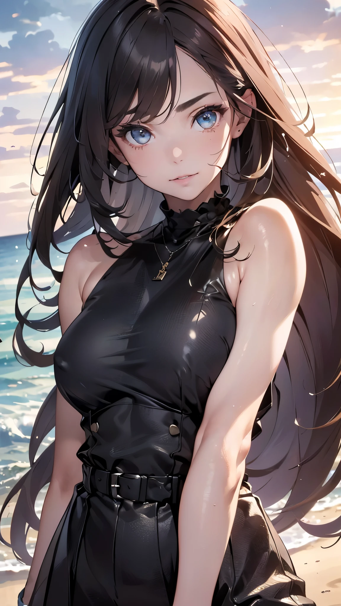 (best quality,4k,8k,highres,masterpiece:1.2),ultra-detailed,(realistic,photorealistic,photo-realistic:1.37),beautiful detailed eyes,beautiful detailed lips,extremely detailed eyes and face,longeyelashes,sexy pose,tall and slim figure with long legs,ash-colored ponytail hairstyle,beach background with stormy weather