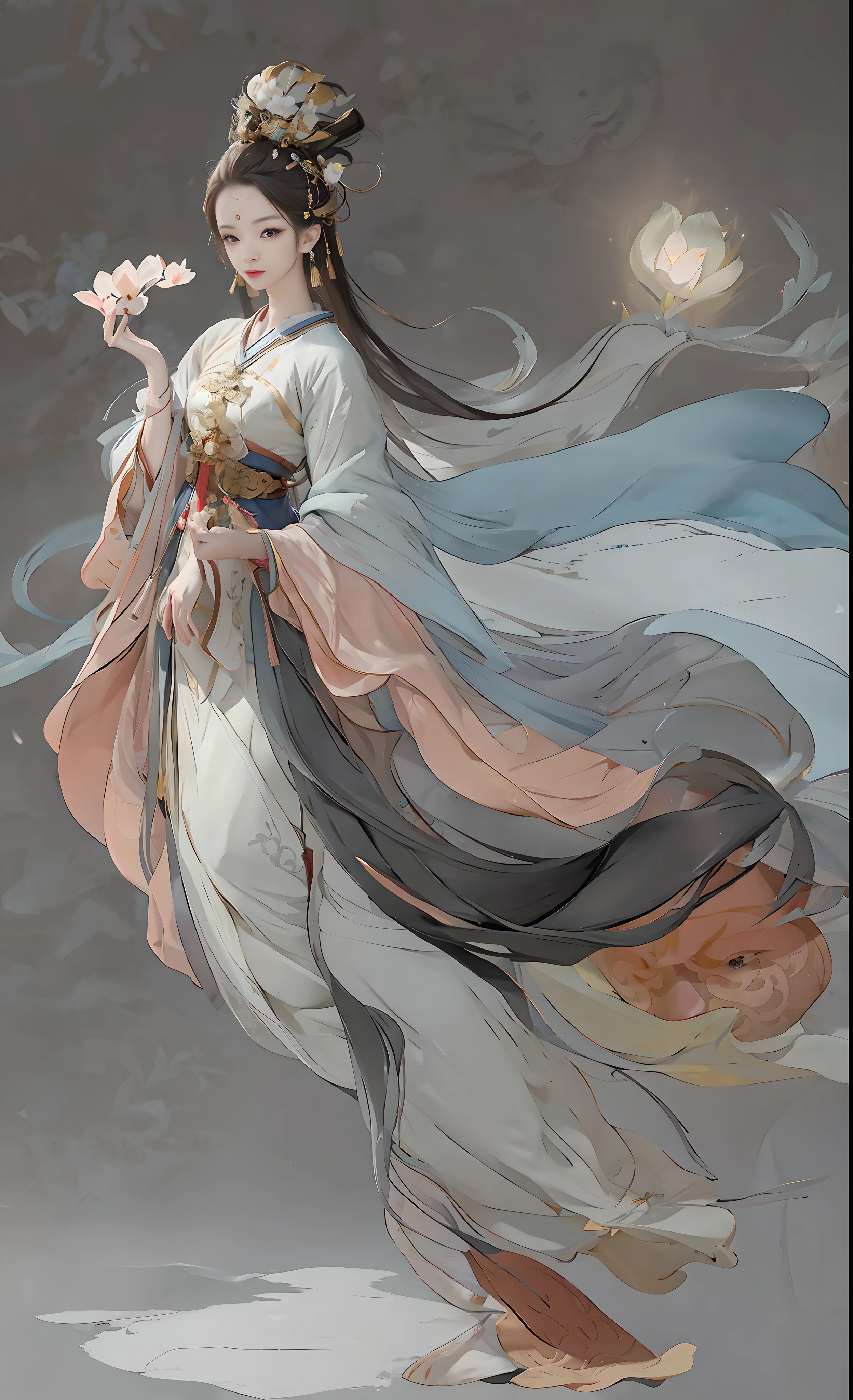 a girl, ancient chinese clothing, whole body, Sunlight, Clear face, clean white background, masterpiece, Super details, epic work, ultra high definition, high quality, Very detailed, official art, Uniform 8K wallpaper, Super details, 32k