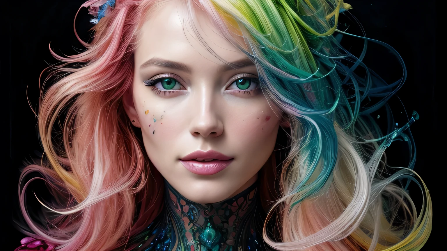 Mulher bonita e colorida: Mulher de 25 anos, Messy hair, oil painting, beautiful and rosto perfeito with soft skin, rosto perfeito, pink green cores, light and violet magnetic additions, light red additions, Doutor, wearing Doutor's coat or suit holding newborn baby on lap intricate details home screen masterpiece in 8k resolution beautiful face photorealistic digital painting artstation smooth fluid black paint: Photorealistic masterpiece in 8K resolution: fluido de pintura em guache intrincadamente detalhado: by John Baptist Mongue: caligrafia : acrylic: Arte em aquarela, fotografia profissional, natural lighting, Ilustra??o fotografica maximalista com ilumina??o volumetric: por Marton Bobzert: complex, elegante, expansivo, Fantastic