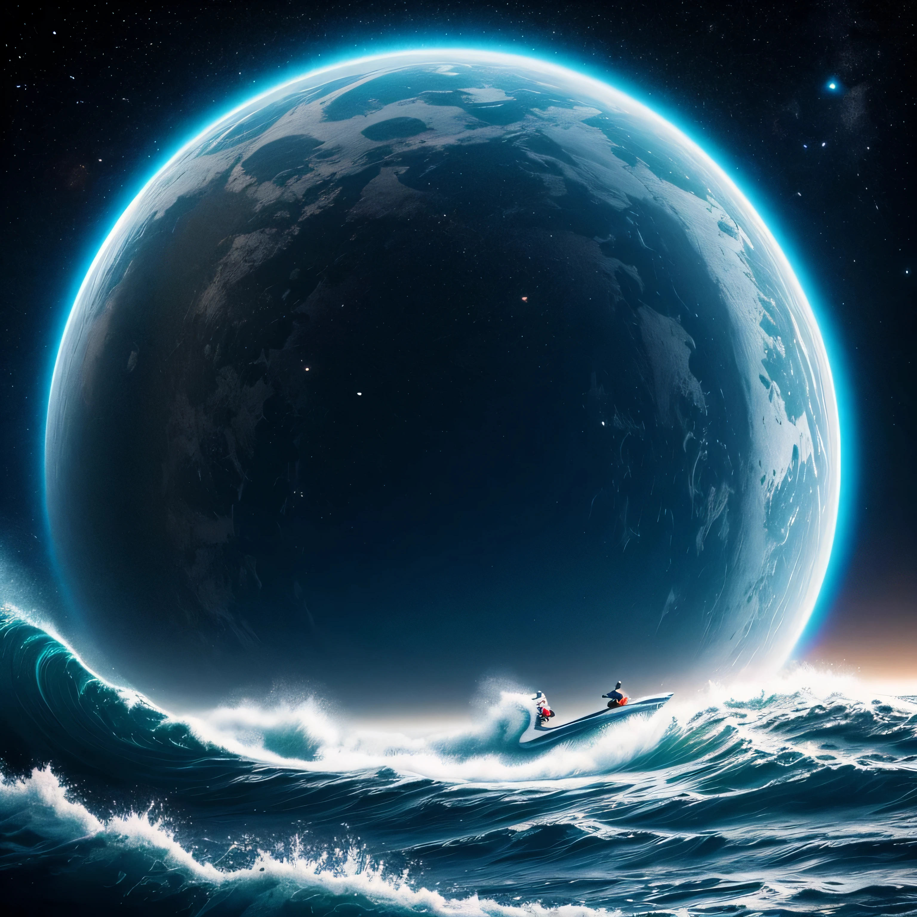 cinematic photography of perfect real waves in the middle of outer space. conceptual, Artistic Image