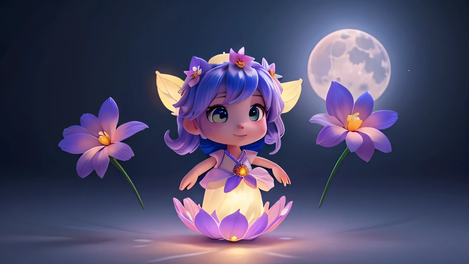 create a super high-resolution image of a magical flower that only blooms in moonlight. It has that glow like the full moon and contains healing power