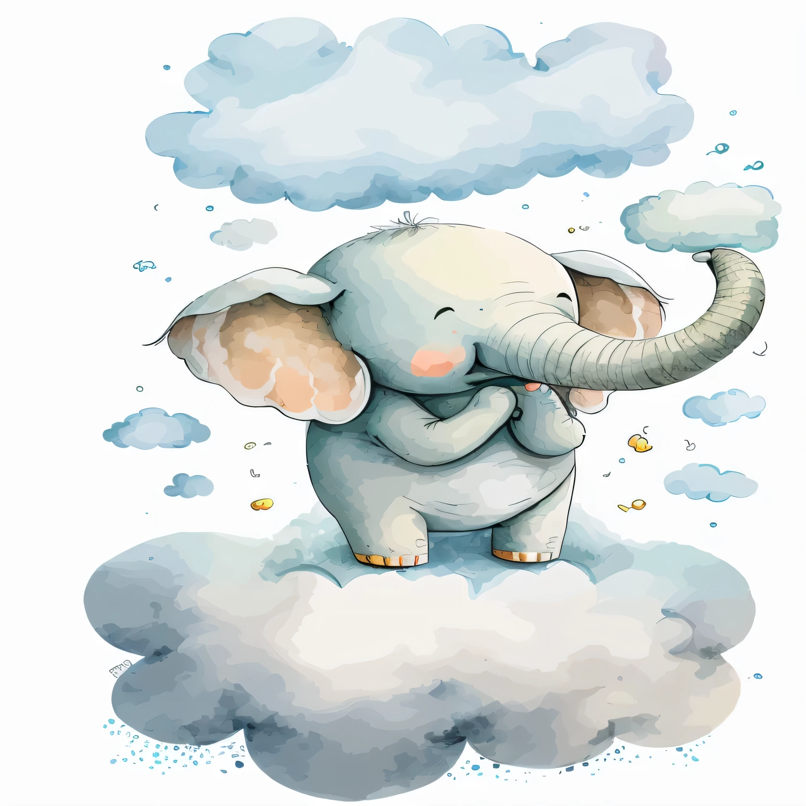 there is a cartoon elephant that is on a cloud, cute elefante, hd illustration, awwwwww, cute illustration de livro de histórias, sentado em uma nuvem fofa, a beautiful art illustration, um elefante, cute illustration, More detailed illustration, colorful illustration, highly detailed illustration.”, elefante, um elefante wearing a tutu, An illustration, high detail illustration, aquarela, aquarela