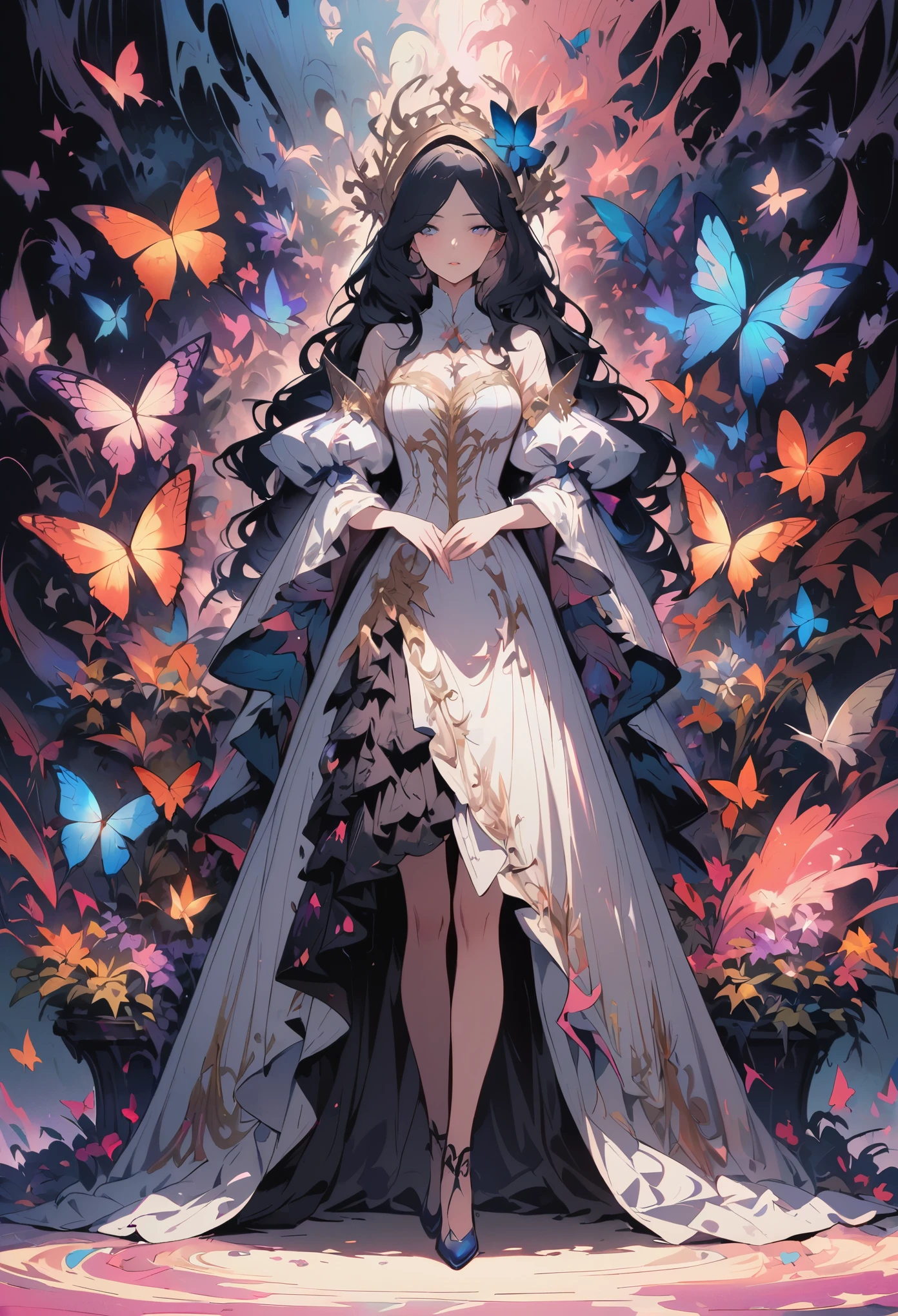 (1 Anthropomorphism of butterflies), (Standing whole body), (Standing whole body画), 1 princess,(Standing whole body),solo, role conception, fantasy, masterpiece,top quality,best quality,ultra high resolution,Exquisite facial features
