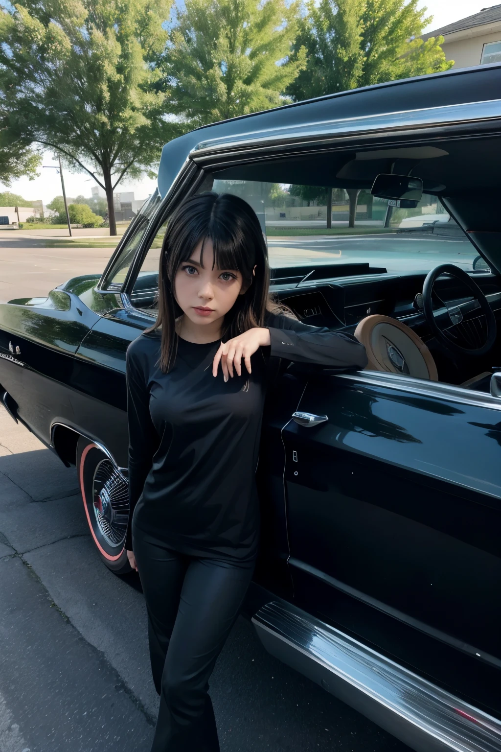 Din driving a 1967 black Impala with ghost hunting sticker
