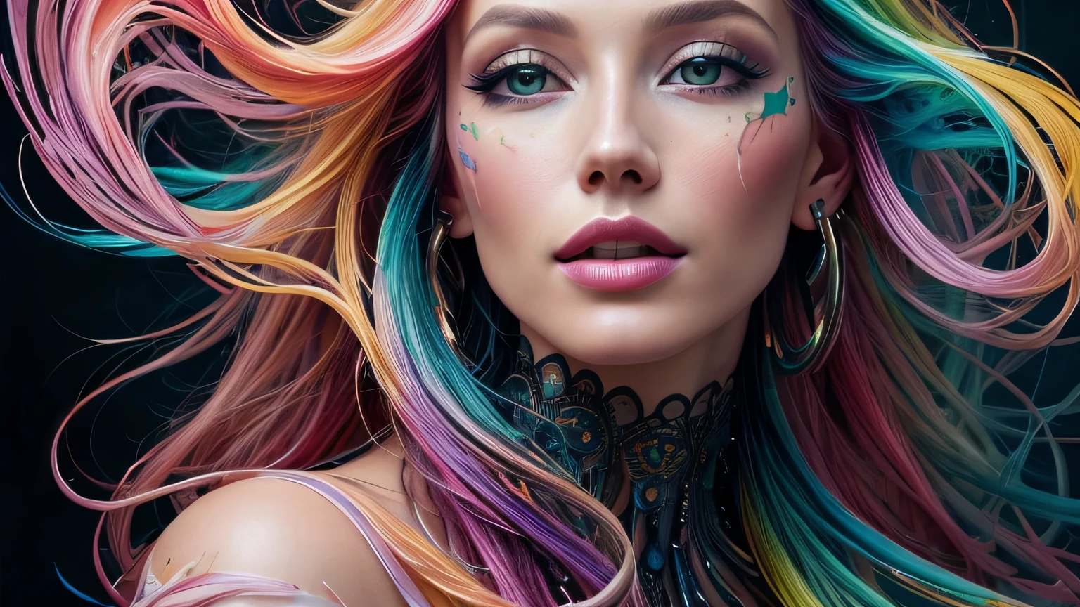 Mulher bonita e colorida: Mulher de 25 anos, Messy hair, oil painting, beautiful and rosto perfeito with soft skin, rosto perfeito, pink green cores, light and violet magnetic additions, light red additions, Doutor, wearing Doutor's coat or suit holding newborn baby on lap intricate details home screen masterpiece in 8k resolution beautiful face photorealistic digital painting artstation smooth fluid black paint: Photorealistic masterpiece in 8K resolution: fluido de pintura em guache intrincadamente detalhado: by John Baptist Mongue: caligrafia : acrylic: Arte em aquarela, fotografia profissional, natural lighting, Ilustra??o fotografica maximalista com ilumina??o volumetric: por Marton Bobzert: complex, elegante, expansivo, Fantastic
