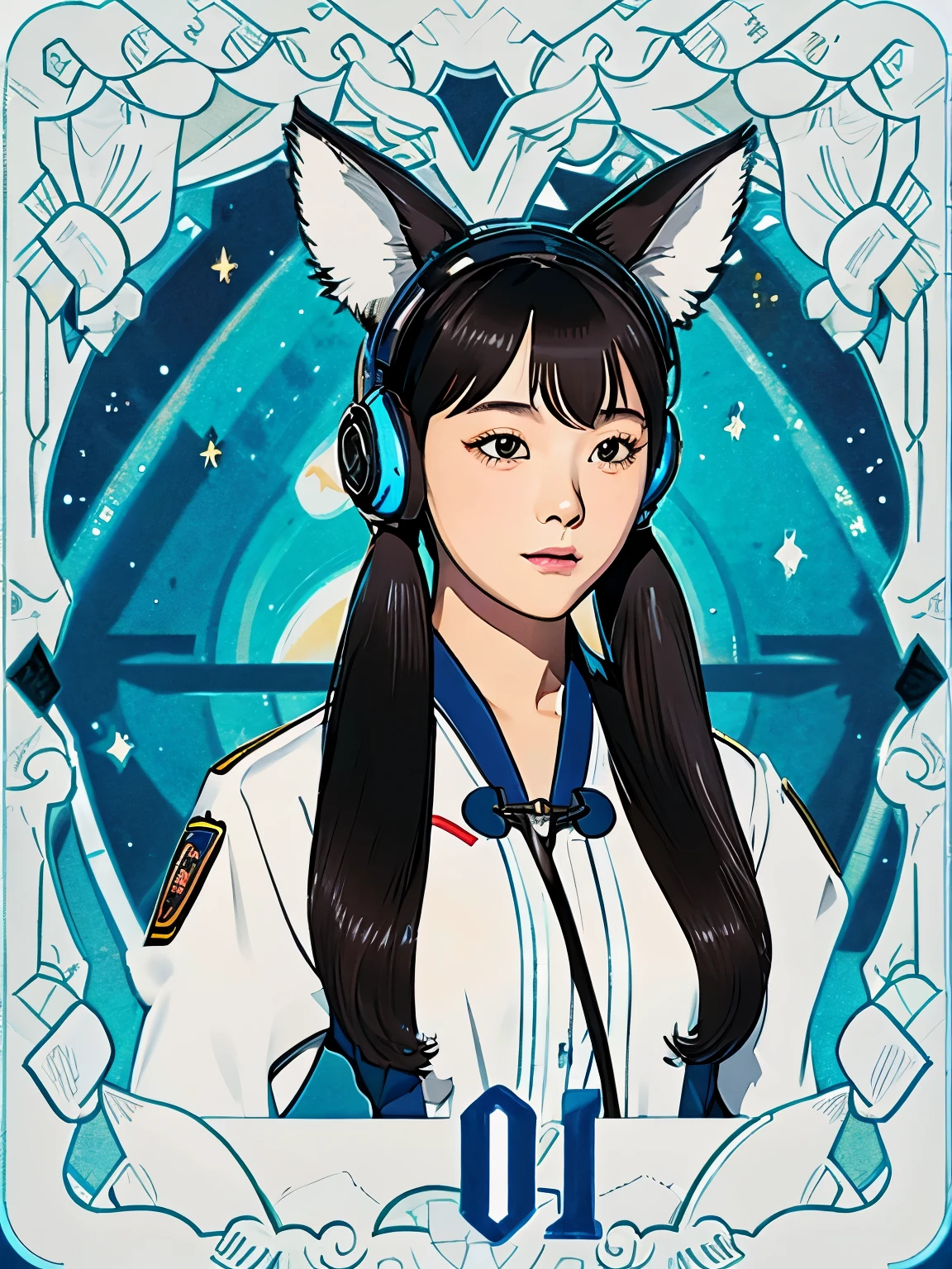 cyber style、girl、twin tails、cat ear headphones