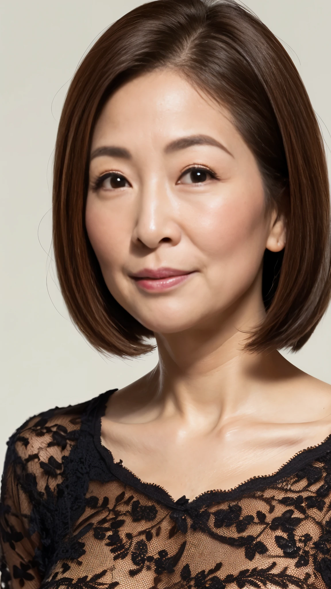 (close up of face), remove background, gravure, facing the front, ((photorealistic)), flashy makeup, from the chest up, masterpiece, highest quality, Super detailed, realistic, super dense skin, anatomically correct, (1 Japanese mature woman), (alone), 100 years old, big breasts, mature celebrity, Glamour, Sexy, pure white skin, looking at the viewer,