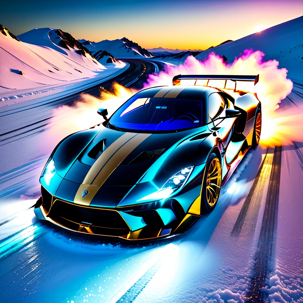 galaxy Nebula epic Sunset spacious hyper SunRise Racing Car, Start Racer Goal Auto_Racing_Circuit Race_Track deep path Equirectangular Circuit UnrealEngine5 Ultra tMasterpiece ultra_high-defintion ultra_Pto Photorealistic optimal ulra-sharp max ultra_high-quality opengl-shaders symmetrical ultra_high-details accurate reflex ultra_high-resoluion perfection volumetric Cinematic_Sunlight improved Octane_rendues UHD XT3 DSLR HDR 3dcg shadow analogiques extatiques dazzling Will-o'-the-wisp global luminescence (((An boatmobile inspired ultra-realistic angelic neon metallic black silver and gold chrome race car designed on a icy surface road with snow falling and deep snow covers the ground and everything all around ))), race car, street racing-inspired, Drifting, LED, ((Twin headlights)), (((Bright neon color racing stripes Cristallines kit incandescente flash blow glow))), (Black racing wheels), Wheel spin showing motion, Show car in motion, Burnout, wide body, modified car, racing livery Lava varied multi etc. --v6 --s1000 --c20 --q5 --chaos100