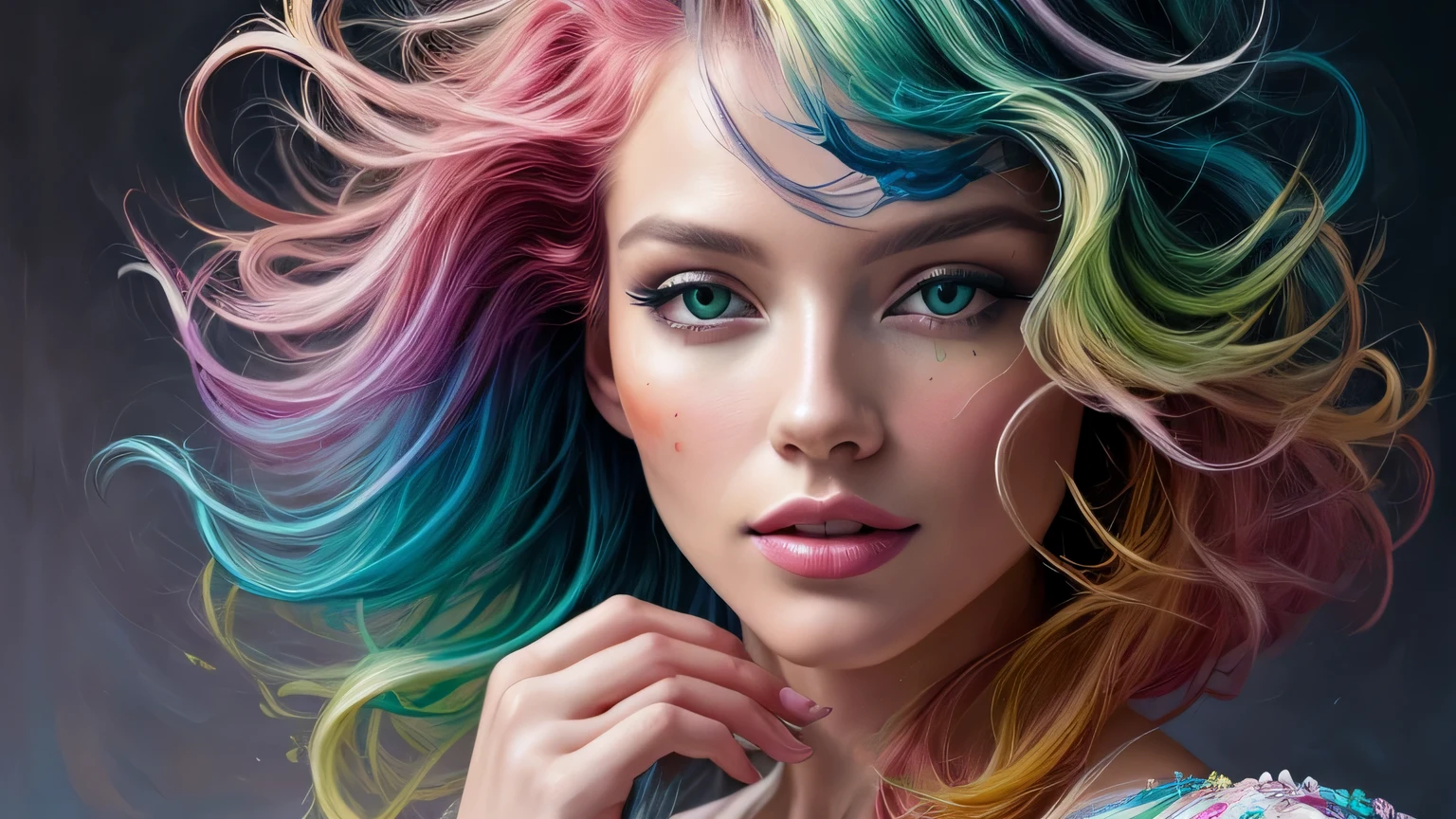 Mulher bonita e colorida: Mulher de 25 anos, Messy hair, oil painting, beautiful and rosto perfeito with soft skin, rosto perfeito, pink green cores, light and violet magnetic additions, light red additions, Doutor, wearing Doutor's coat or suit holding newborn baby on lap intricate details home screen masterpiece in 8k resolution beautiful face photorealistic digital painting artstation smooth fluid black paint: Photorealistic masterpiece in 8K resolution: fluido de pintura em guache intrincadamente detalhado: by John Baptist Mongue: caligrafia : acrylic: Arte em aquarela, fotografia profissional, natural lighting, Ilustra??o fotografica maximalista com ilumina??o volumetric: por Marton Bobzert: complex, elegante, expansivo, Fantastic