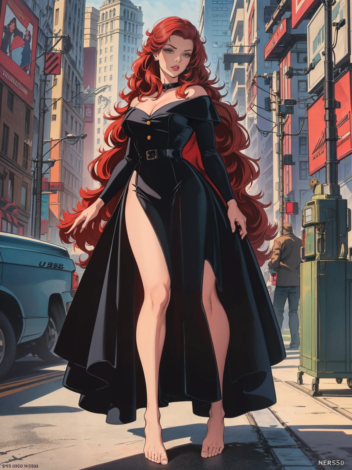 Goth girl, tattoo, red hair, blue eyes, nsfw dress, big breast, Fat, Fat girl, Cubby boobs