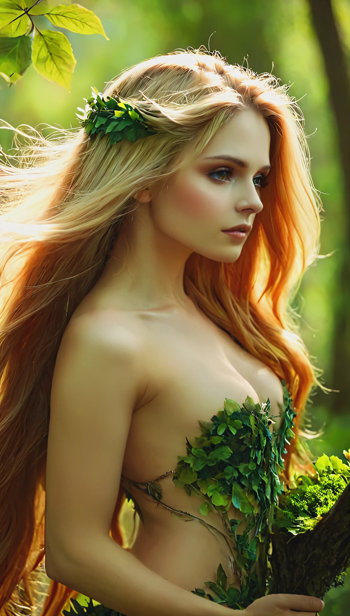 Blonde with long hair, dryad