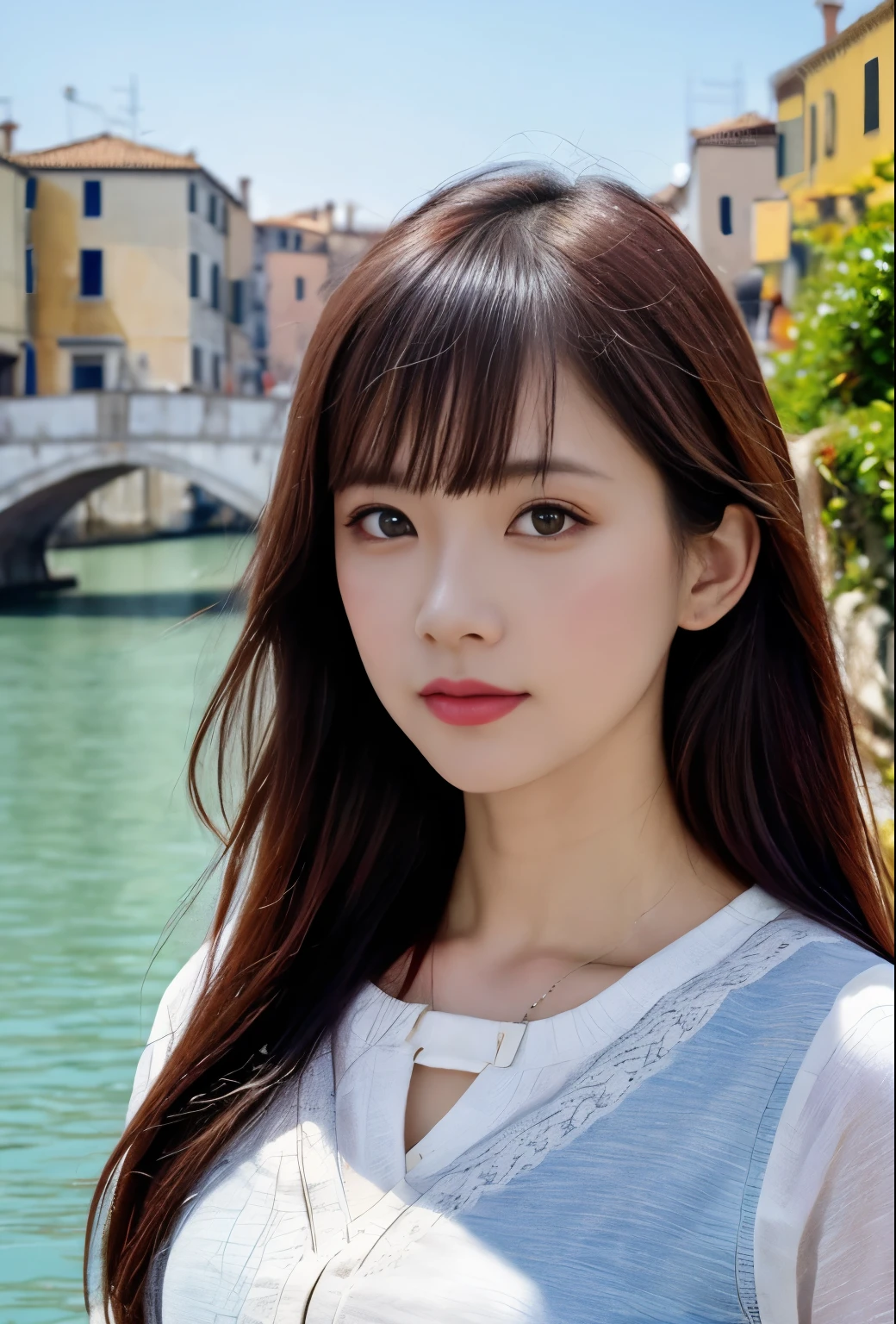 model shooting style, (very detailedCG Unity 8K壁紙), Full body photo of the world&#39;s most beautiful artwork, Amazingly Beautiful Pictures Realistic Cute Woman, Surreal ultra-detailed photo of a beautiful girl as a 2020s female dancer on a boat in Venice 2020s,(Bridge of Sighs background),(princess eyes,Shining eyes), detailed symmetrical beautiful hazel eyes, detailed gorgeous face,very detailed, lively,Professional majestic oil painting by Ed Blinky, Atay Gailan, Studio Ghibli, Written by Jeremy Mann, Greg Munches, Antonio Moro, Trending with ArtStation, Trending on CGsociety, Complex, high detail, sharp focus, dramatic, Realistic painting art by Midjourney and Greg Rutkowski