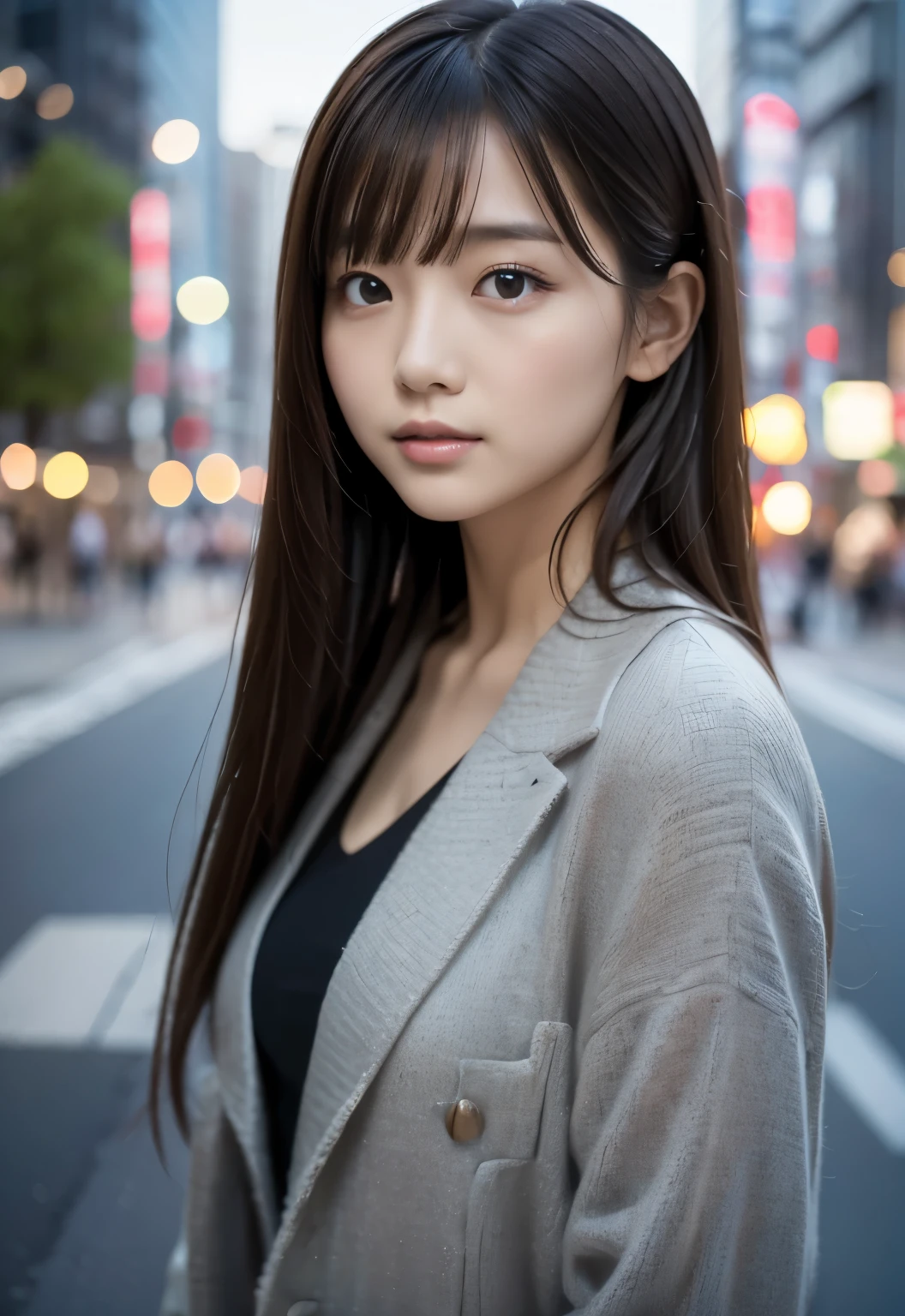 (((City of the Day:1.3, outdoor, Photographed from the front))), ((long hair:1.3,suit,japanese woman, cute)), (clean, natural makeup), (highest quality, masterpiece:1.3, 超High resolution), (Super detailed, caustics), (realistic:1.4, RAW shooting), very detailed, High resolution, 16K resolution