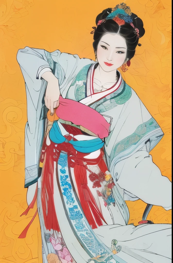 (masterpiece, top quality, best quality, official art, Beautiful and beautiful:1.2), (1 girl:1.3), Very detailed,(fractal art:1.1),(rich and colorful:1.1)(flowers:1.3),most detailed,(Zentangle:1.2), (dynamic poses), (abstract background:1.3), (Chinese Traditional Cloth:1.2), (shiny skin), (Many colors:1.4), ,(earrings:1.4),