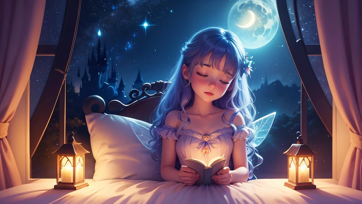 Magical Night, Disney-style illustration, magical lullaby, dreamy atmosphere, starry sky, Charming character, bedtime fairy tales, Animated backgrounds, night adventure, Sweet dreams, quirky fantasy, musical night scene, sleepy time, fairy tale atmosphere, animation for kids
