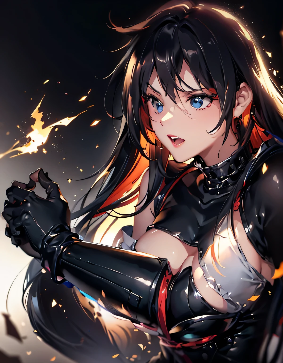 masterpiece，best quality，Super beautiful illustrations,Black-haired man with serious expression，Wearing black leather armor，，Black shoulder armor，black gloves，black gloves，