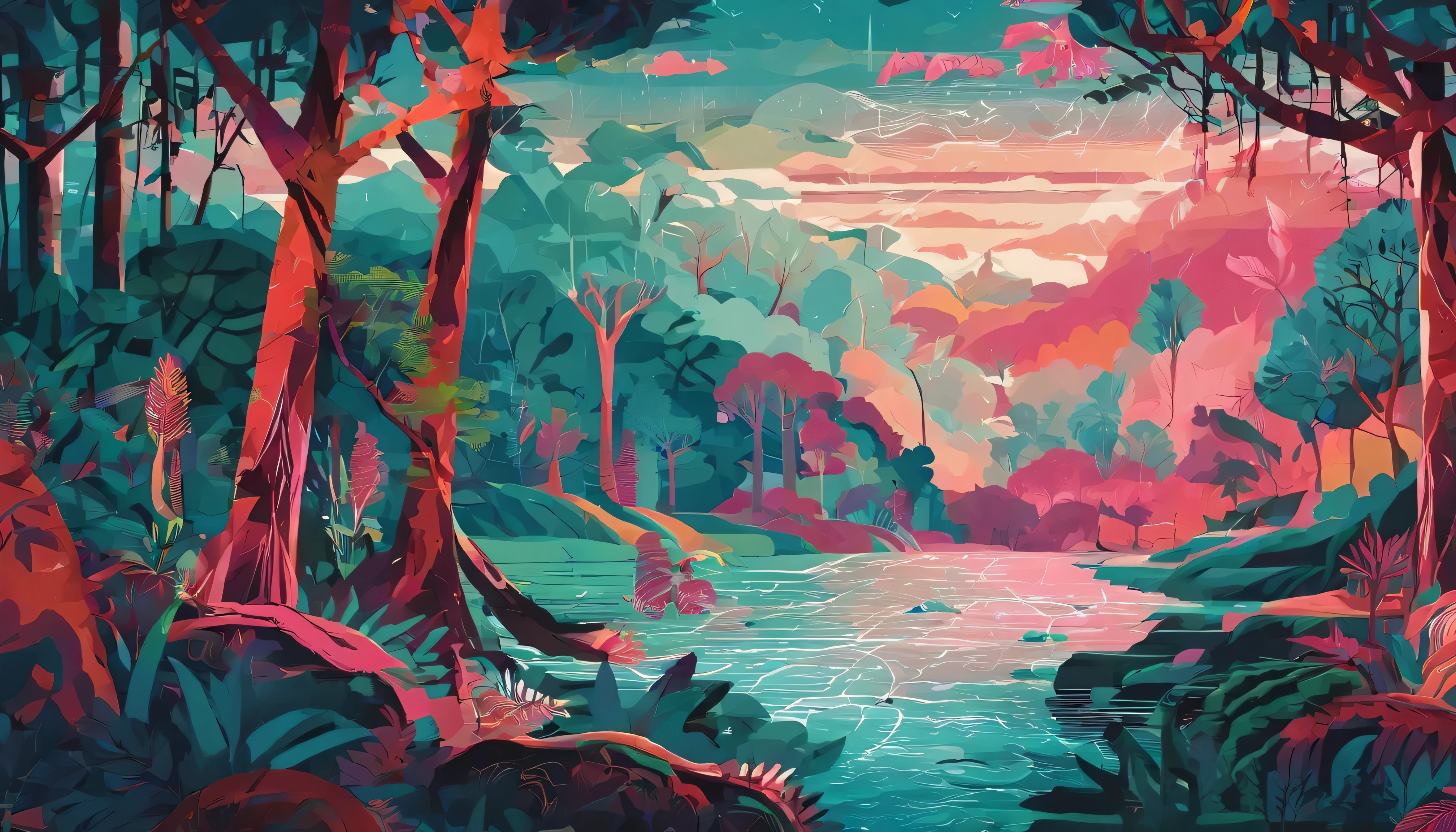 Design an image depicting an intense night storm scene over an ancient rainforest. The sky above is a canvas of chaotic beauty, with lightning bolts illuminating the dense canopy below. Each flash reveals the rich, wet leaves of towering trees and the intricate ecosystem that thrives under their shelter. The storm's fury is juxtaposed with the enduring calm of the forest, highlighting the timeless dance between nature's tempests and the tranquility of the ancient woodlands. Include the occasional glimpse of a waterfall or river, its waters surging in response to the downpour, adding to the scene's dynamic beauty.