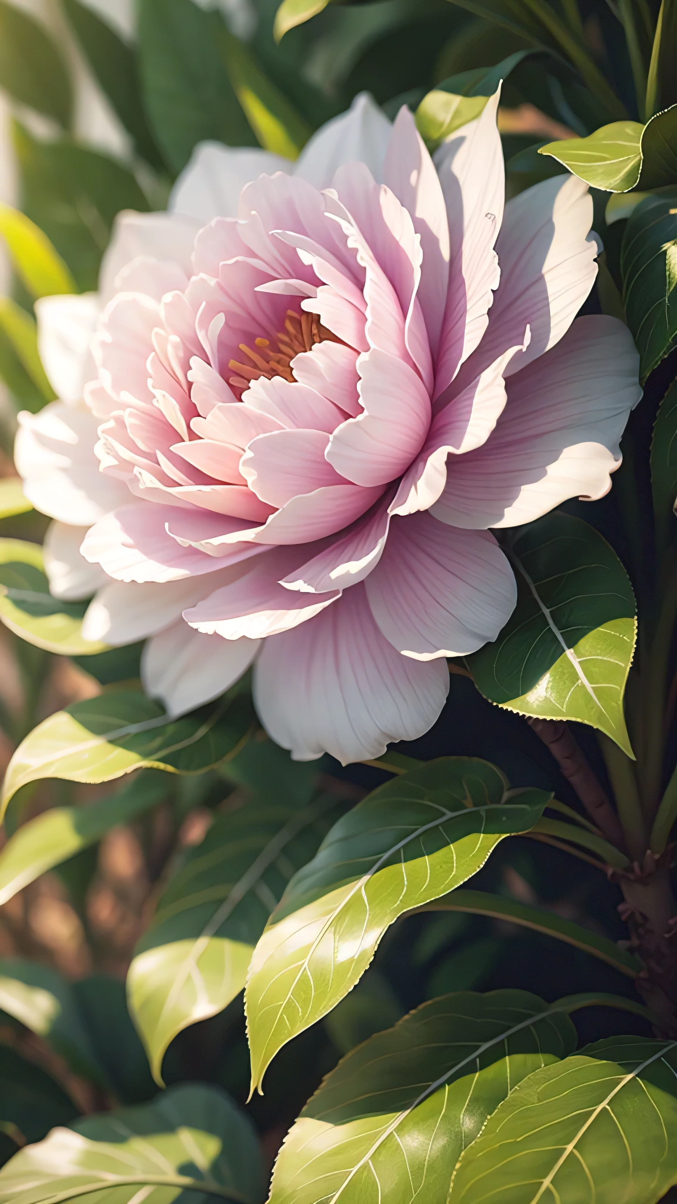 White camellia, jungle, Sky, nature, plant, backlight, HD, High resolution, 8K, 4K, intricate details, Realism--automatic