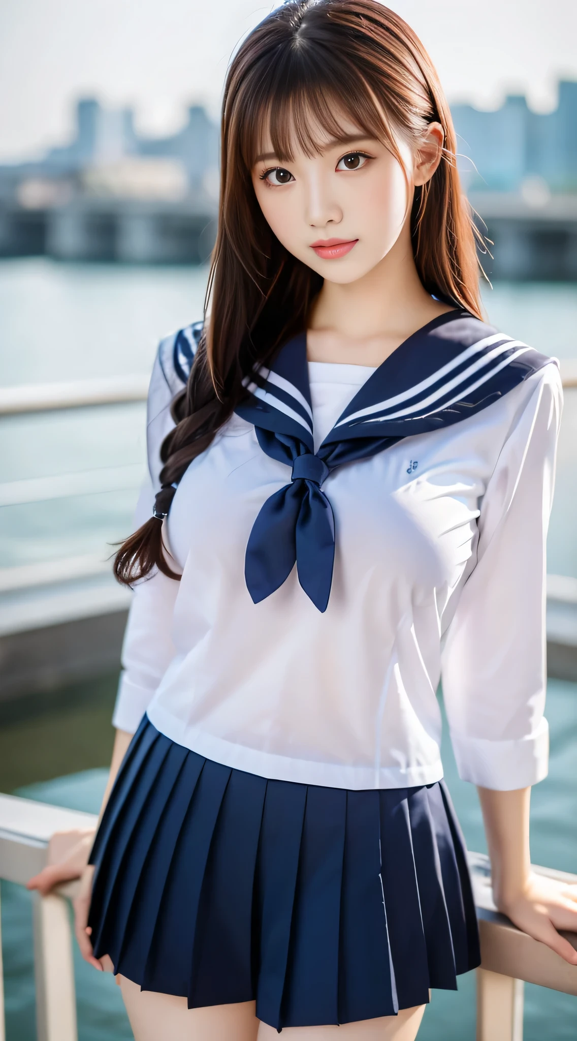(masterpiece, highest quality, highest quality, beautiful and aesthetic:1.2), (1 girl), colorful, most detailed, perfect face, Upper body, HDR, sailor suit, impressive visuals,big breasts,