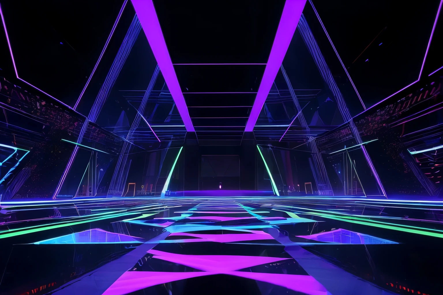 (masterpiece, 32k, best quality:1.4), colorful lasers are projected onto the numerous mirrors of various sizes randomly placed throughout the room, creating irregular, diffused reflections and creating an artistic effect, background dark room