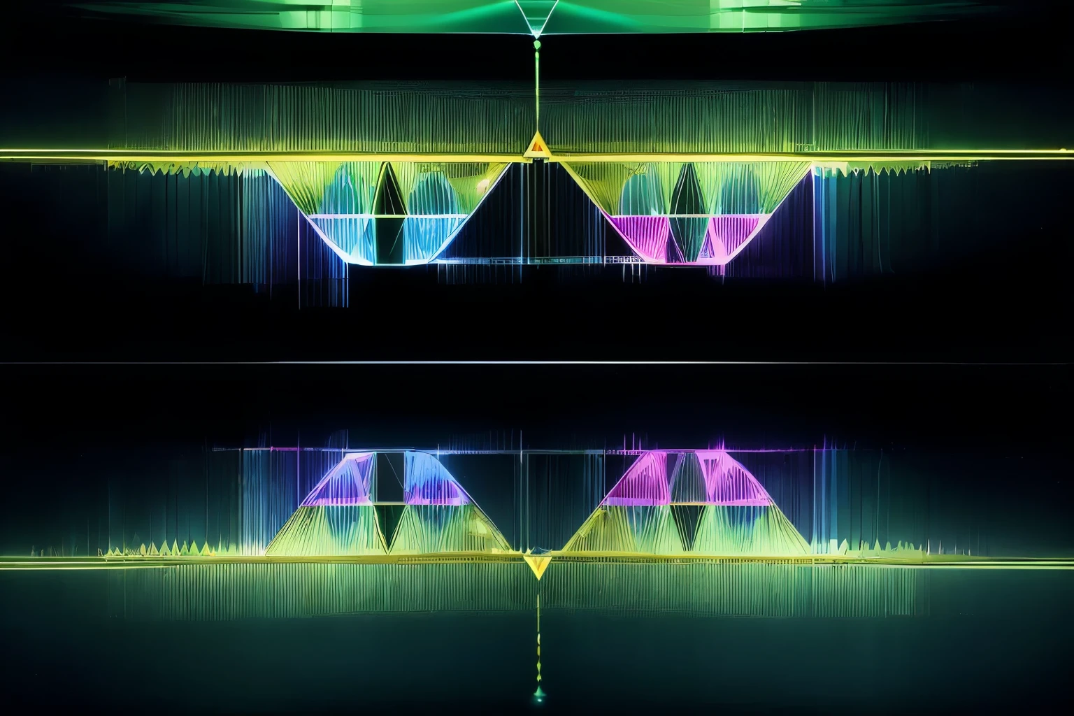 (masterpiece, 32k, best quality:1.4), (refraction of Light:1.7), colorful lasers are projected onto the numerous mirrors of various sizes randomly placed throughout the room, creating irregular, diffused (reflections:1.3), creating artistic effect, background dark room