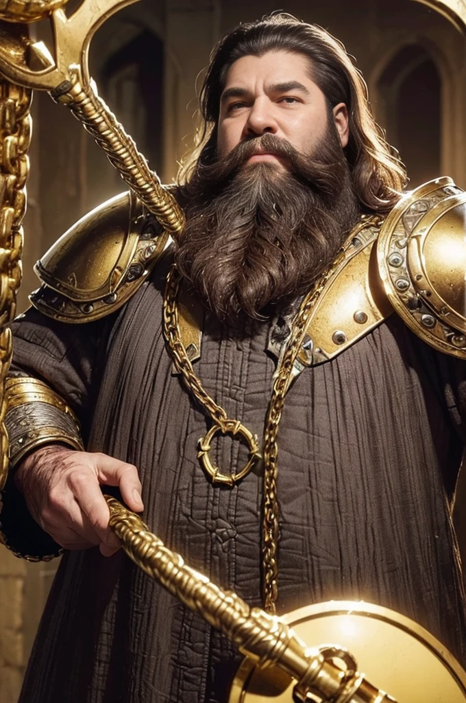 (A dwarven adventurer(big beard, chain armor, bloody axe) is staring at his reflection in a gold mirror, he see himself as a king), greed is filling his heart. In a dungeon hoard