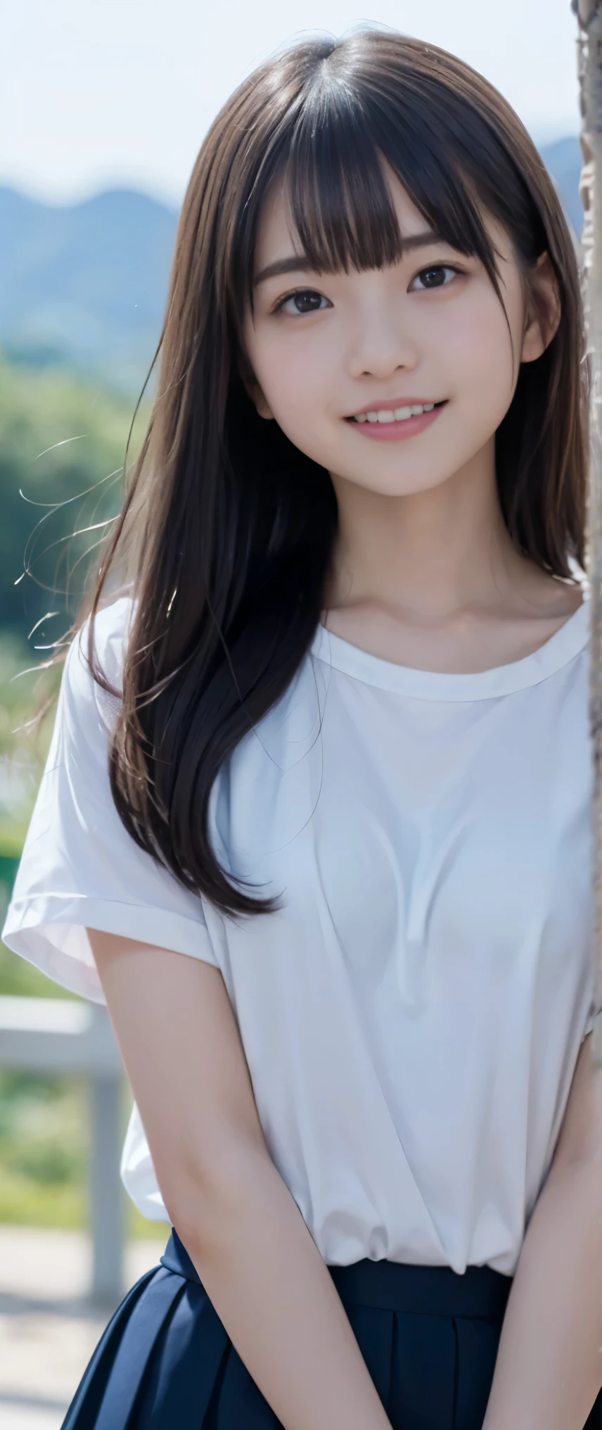 (masterpiece, highest quality:1.2), 8K, 12才のfull nudeの女の子, 85mm,Official AR RAW photo, スーパースリムなスレンダーbeautiful girl, (When I lift up my short navy blue skirt、下Half bodyfull nude、short sleeveの白シャツ、show me your ears、naked girl photo shoot、full nude, cute face, close, Half body, biolace, gardenia, beautiful girl, , thighs, short sleeve, Tied to the station platform with a rope, looking at the viewer, no makeup, (big smile), film grain, chromatic aberration, sharp focus, face light, clear lighting, Ten generations, detailed face, background bokeh, (dark red tie:1.1)、((((((12 year old girl))))))、((((((12才のfull nude女子高生)))))、thin waist