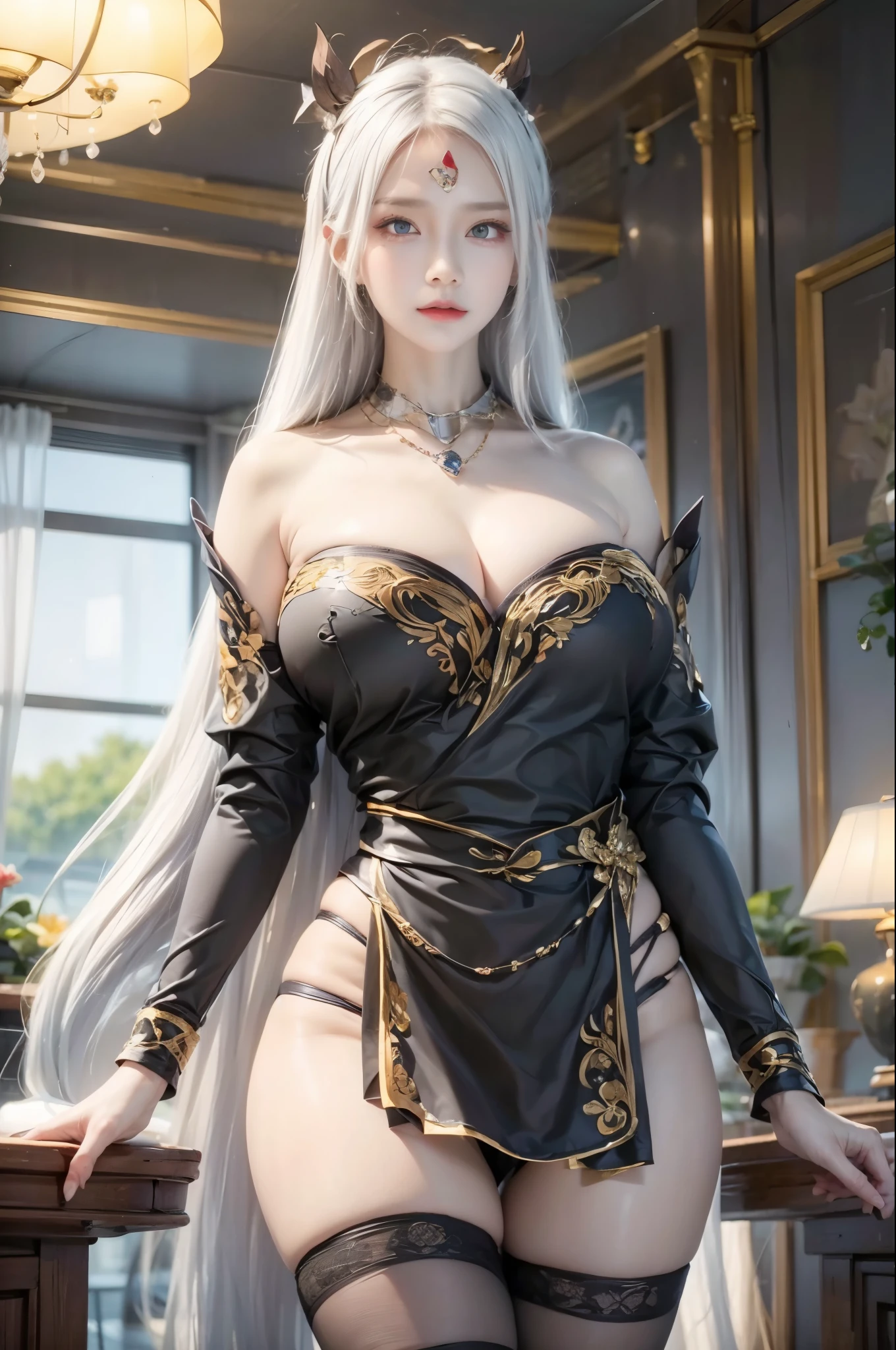 realistic, 1 women, best quality, 12k, Per HD, 1080p, wear Allstars shoes, long hair, big round breasts, cleavage, ponytail, necklace, jewelry, shorts, short jacket, slim hips, hair tie, yellow eyes, black hair, super detailed, Eye details, hair details, person details, mouth details, face details, breast details, clothes details, hair details, pants details, hand details, whole body