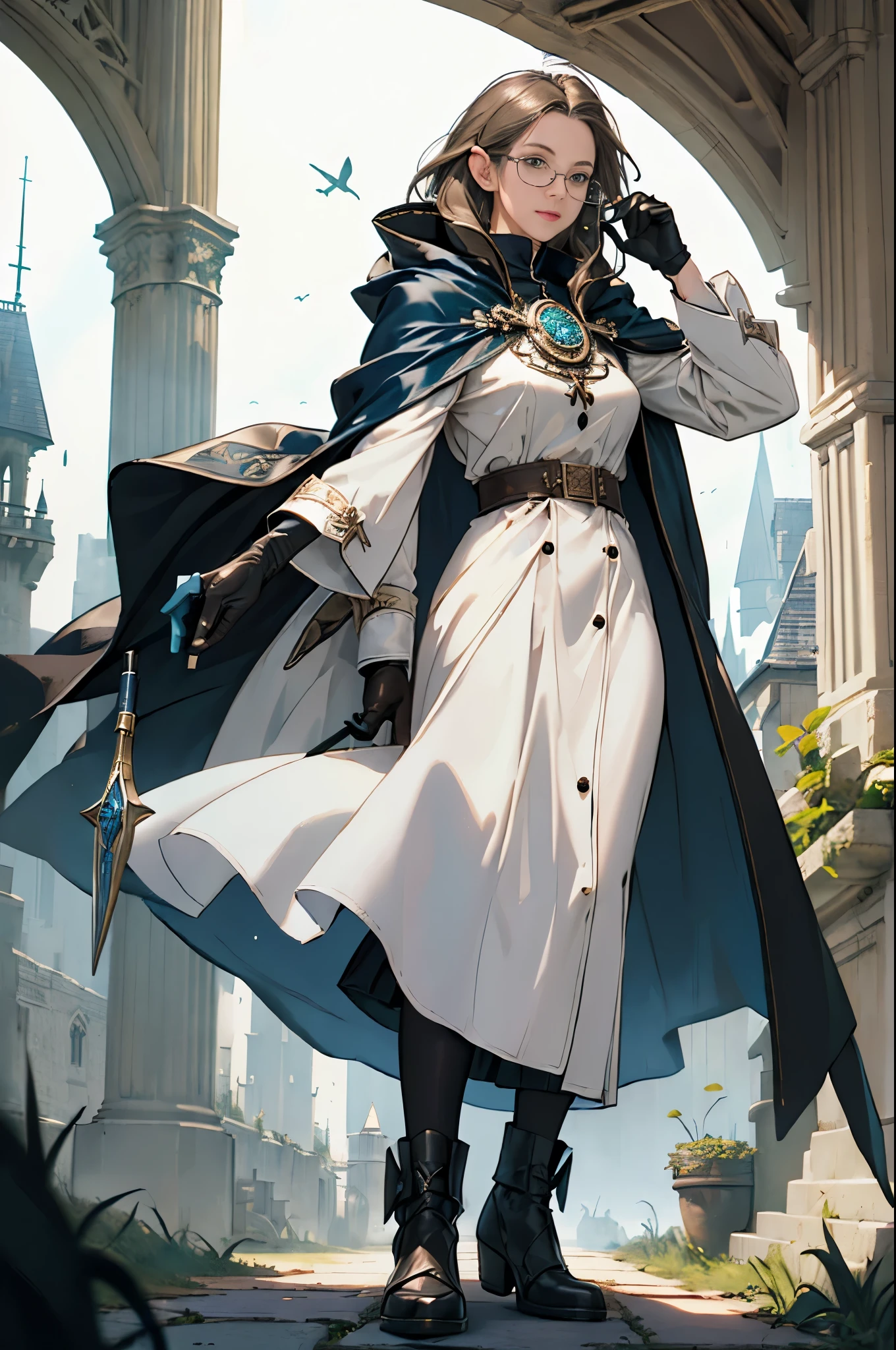Arafed image of a woman in a white dress and black cape - SeaArt AI
