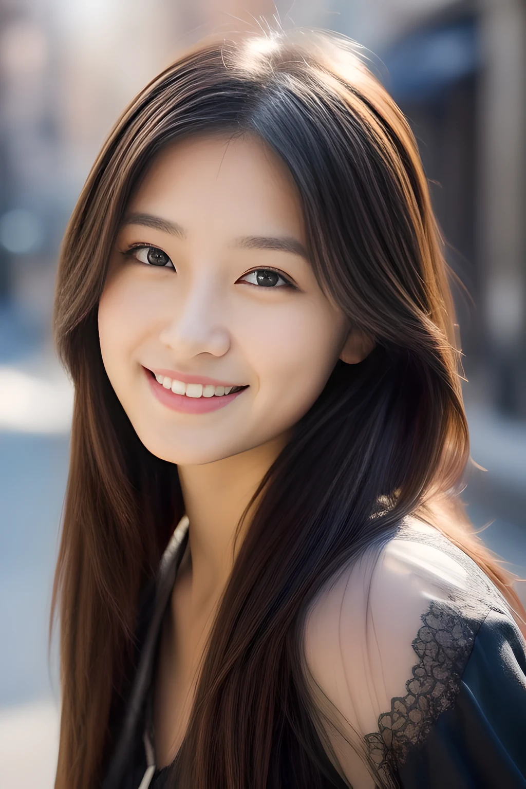 Ulchan-6500-v1.1,(masterpiece, highest quality:1.3), (Ultra-detailed 8K:1.2), (hyperrealistic:1.35),(Raw photo:1.2),highest quality, High resolution, wallpaper, realistic, bright lighting, professional lighting, face light, smooth lighting, break (japanese woman:1.3), 18-year-old, (bewitching smile:1.3), action, gravure, sexy, super beautiful, beautiful skin, beautiful and detailed eyes, detailed face, slim, moderately, clean long hair, brunette hair, dark brown eyes, look at the camera, (full shot:1.3), (european gothic cityscape:1.3),(lace dress, Fabric texture details:1.3),Render with ArtStation, Trending on CGsociety, sharp focus, (dramatic, Realistic Painting Art by Midjourney:1.3)